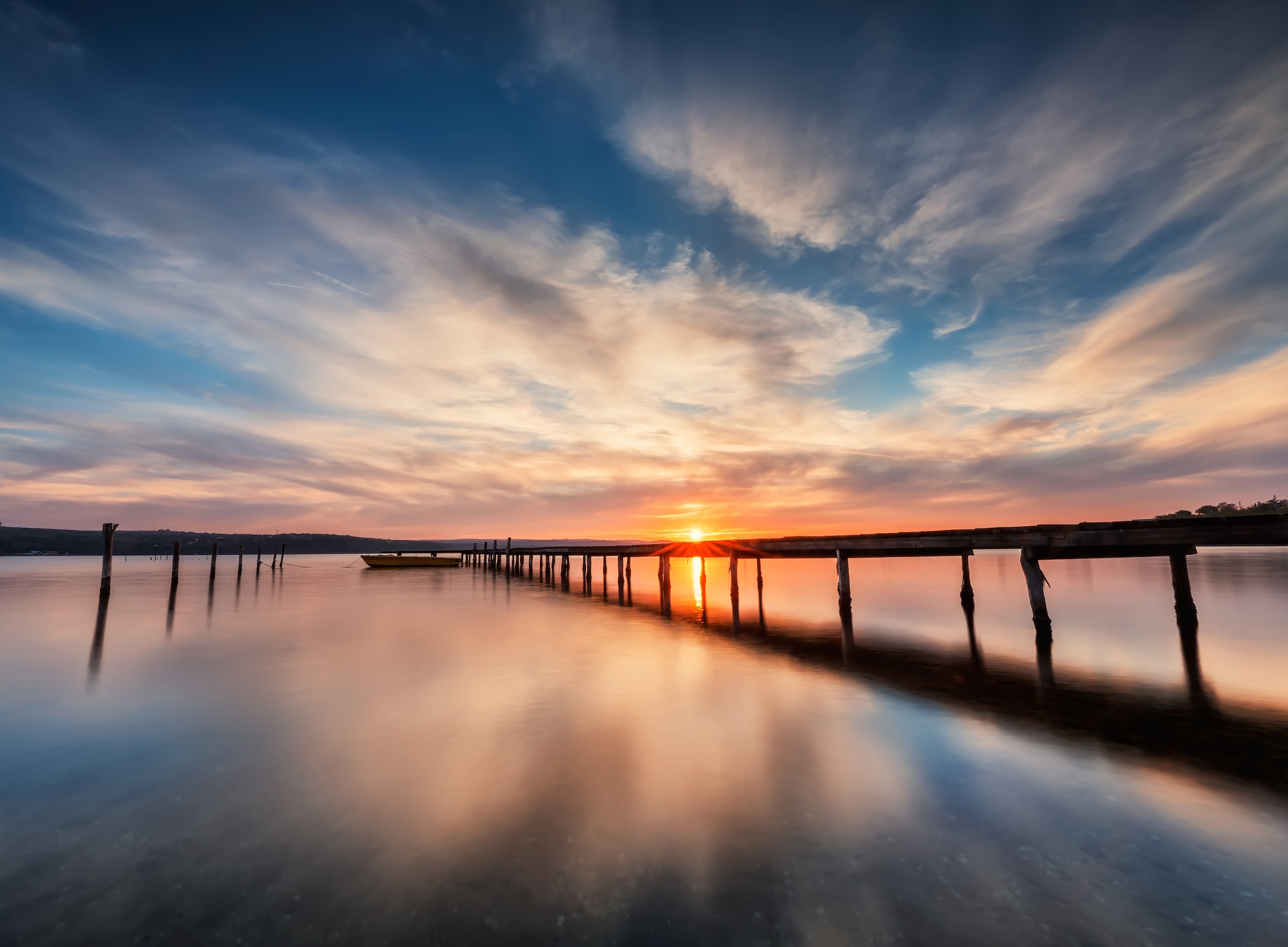 Image of Papermoon Fototapete "Lake Sunset Wooden Pier" glatt