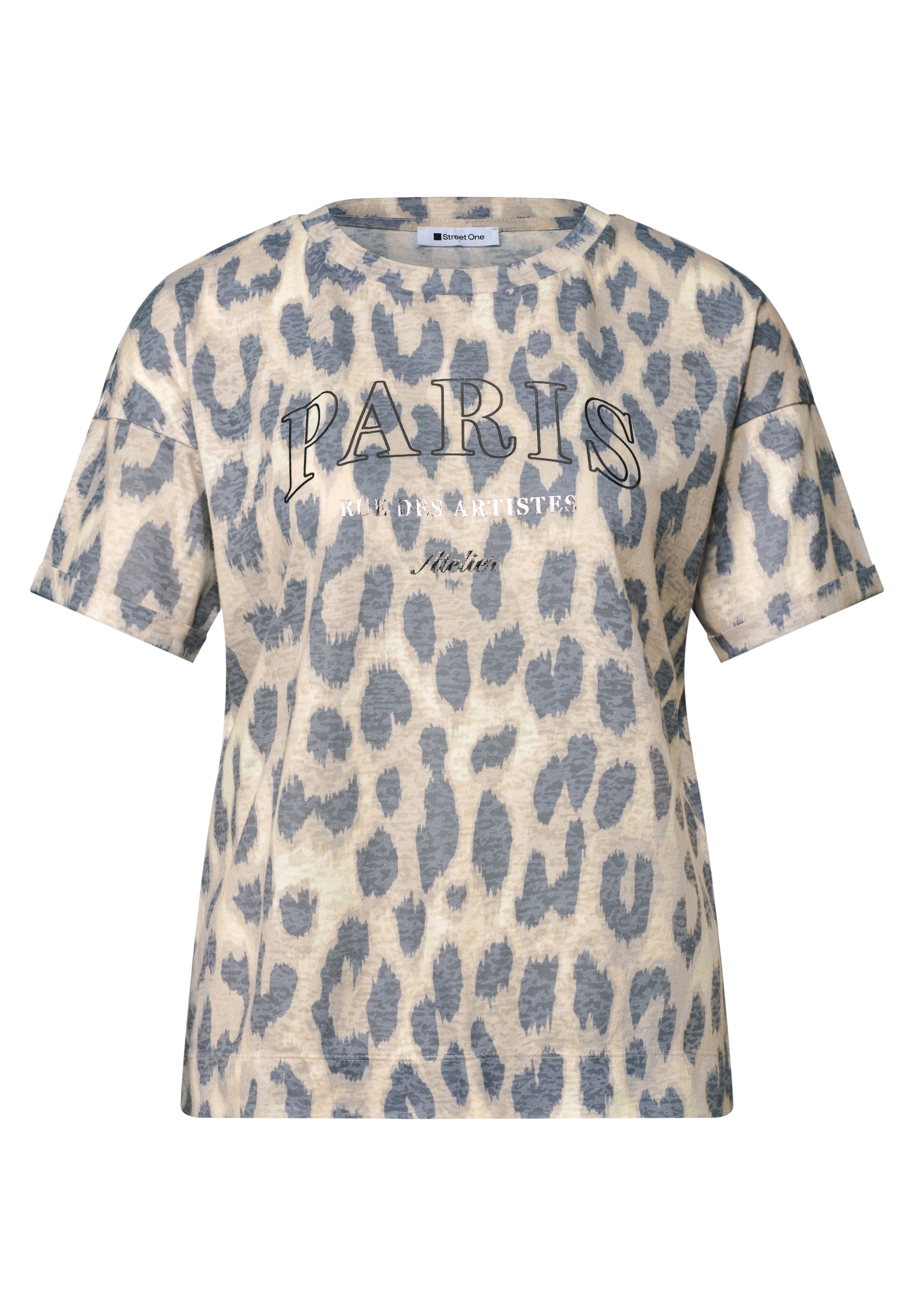 STREET ONE Kurzarmshirt Sommershirt im Ausbrenner-Look mit Leo-Print