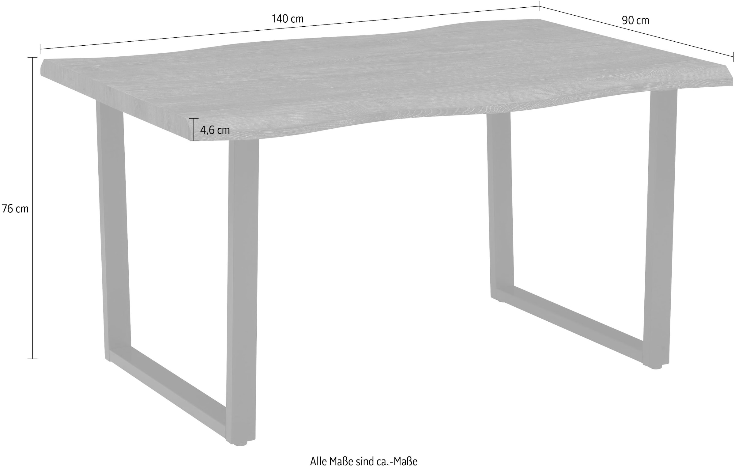 HELA Esstisch »Giselle Baumkantentisch Küchentisch«, Kufengestell, Industrial Design, 140 - 200 cm Breite, natur oder grau