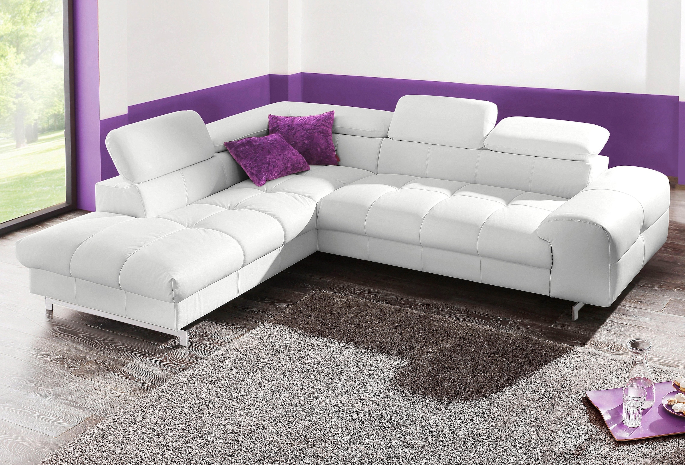 COTTA Polstergarnitur »Chef L-Form« Set,  Set bestehend aus: Ecksofa mit Kopfteilverstellung & Hocker