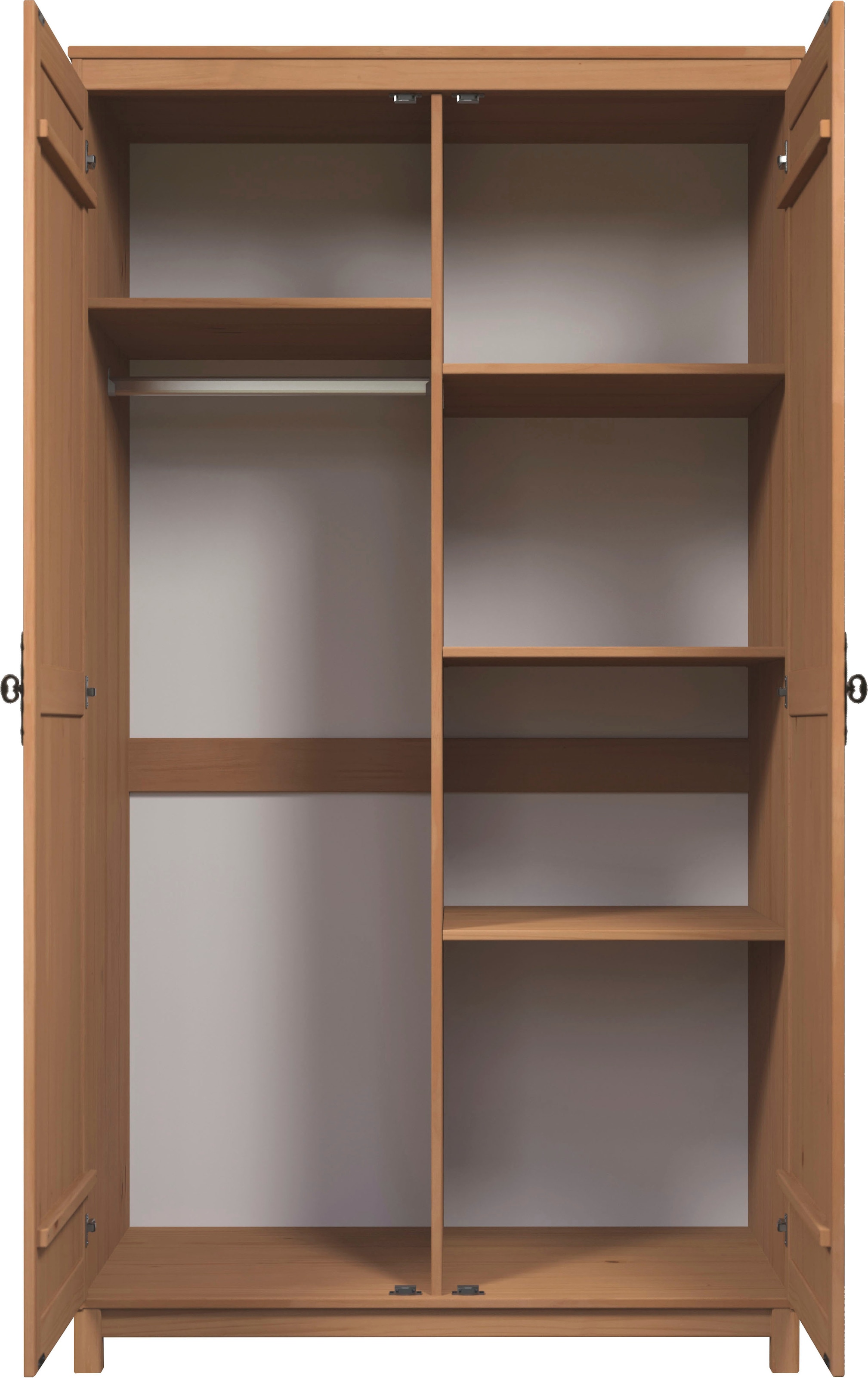 Home affaire Kleiderschrank »Sandnes Kieferschrank Schlafzimmer Schrank TOPSELLER weiss« natürlicher Landhaus-Look  B/T/H = 108x60x194cm, 1 Stk. tlg. Massivholz Schlafzimmerschrank mit besonderen Metallgriffen