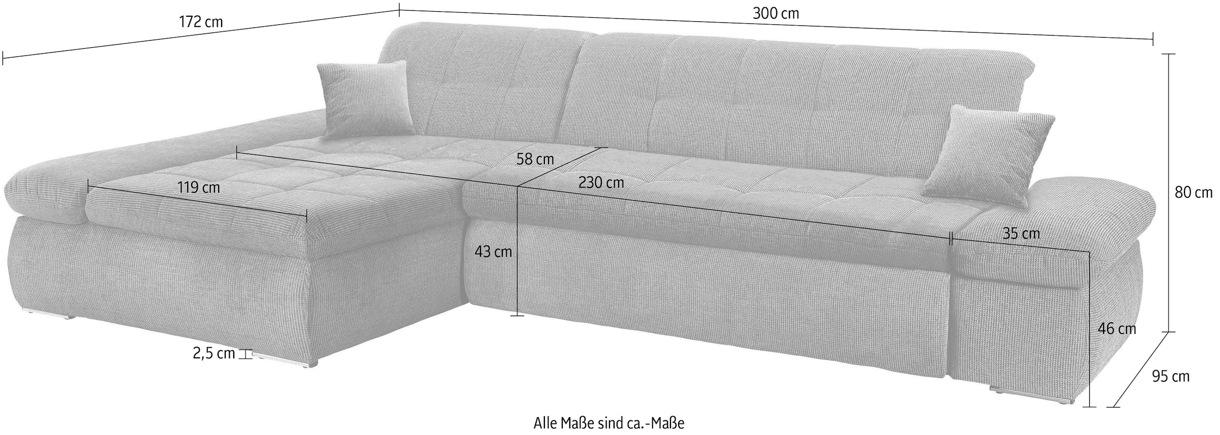DOMO collection Canapé d'angle »MORIC Massiv! - Belastbar bis 140 kgxSitz, 300x172 cm, XXL-Format« L-Form, Chenilleoptik, blau