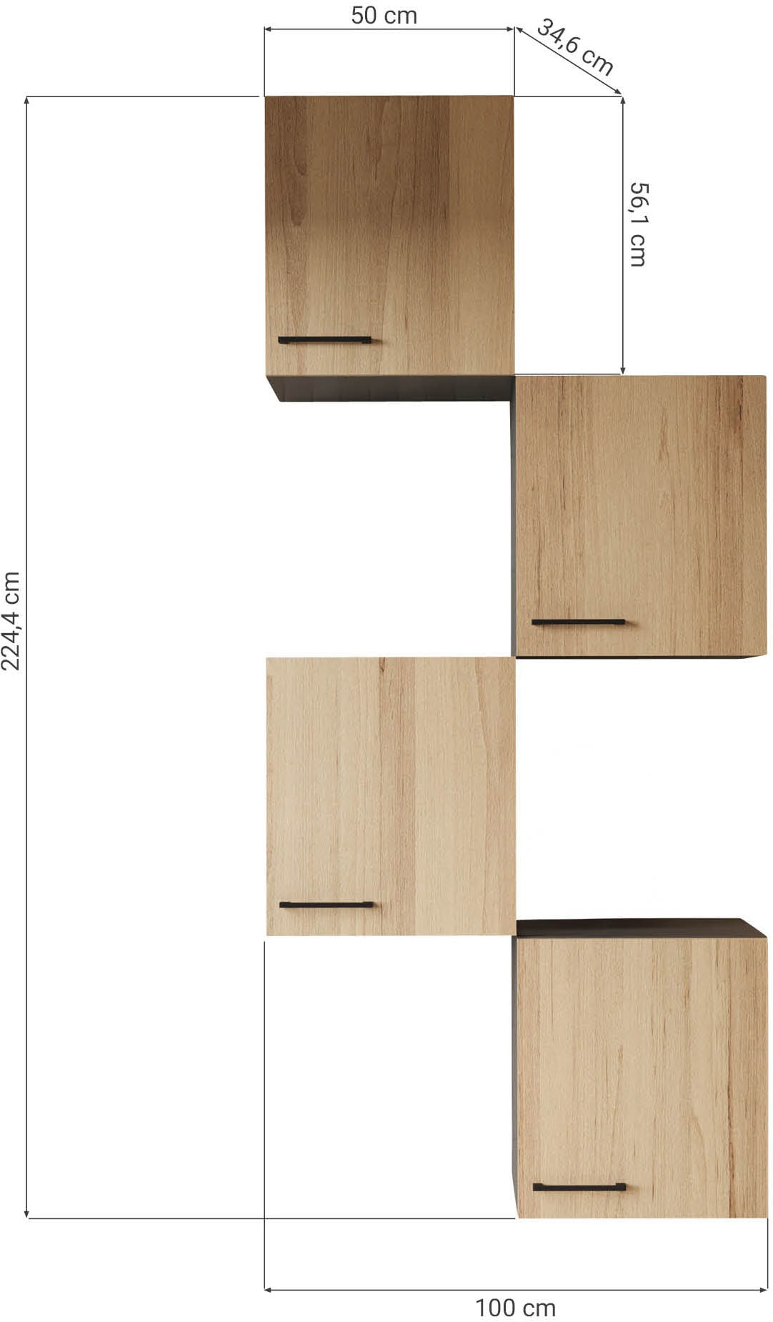 RESPEKTA Hängeschrank »Oliver« zerlegt, mit Soft Close Funktion, 4x 50 cm Oberschränke