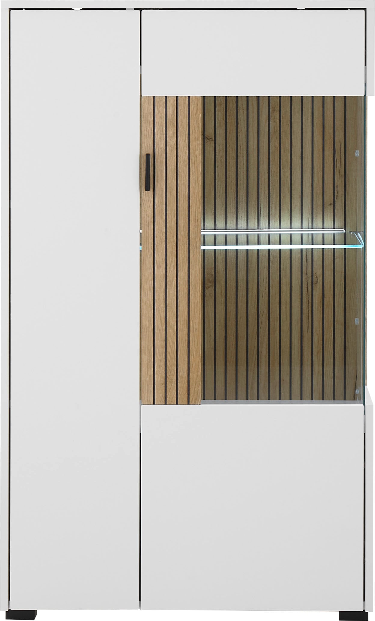 INOSIGN Vitrine »Hudson, Stauraumvitrine, Standvitrine« in moderner Trendfarbe, Griffe aus Metall (Schwarz), Höhe 125 cm