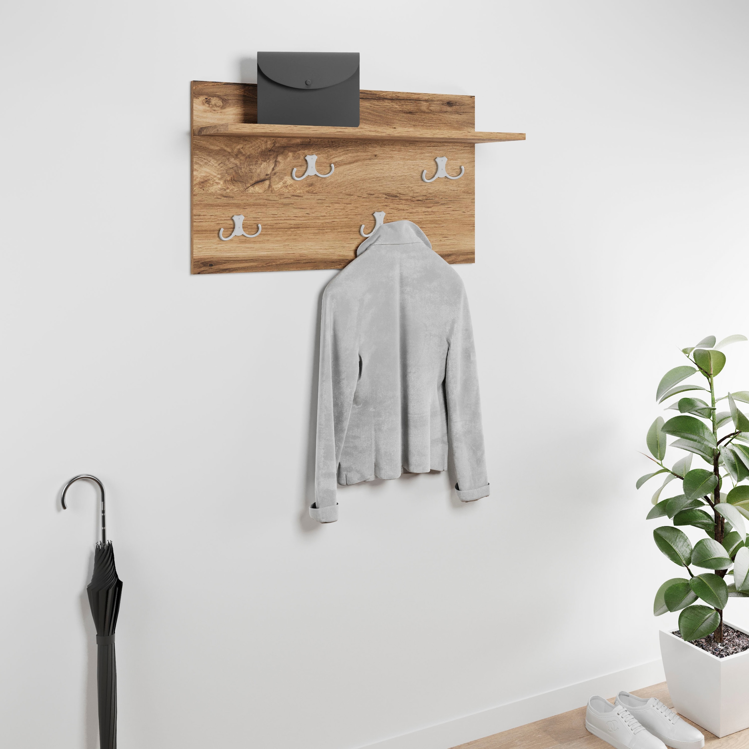 GOODproduct Panneau de vestiaire »Paris« 1 cuis tlg. porte-manteau mural pratique avec double crochet (L/P/H) : 70/21,5/40 cm