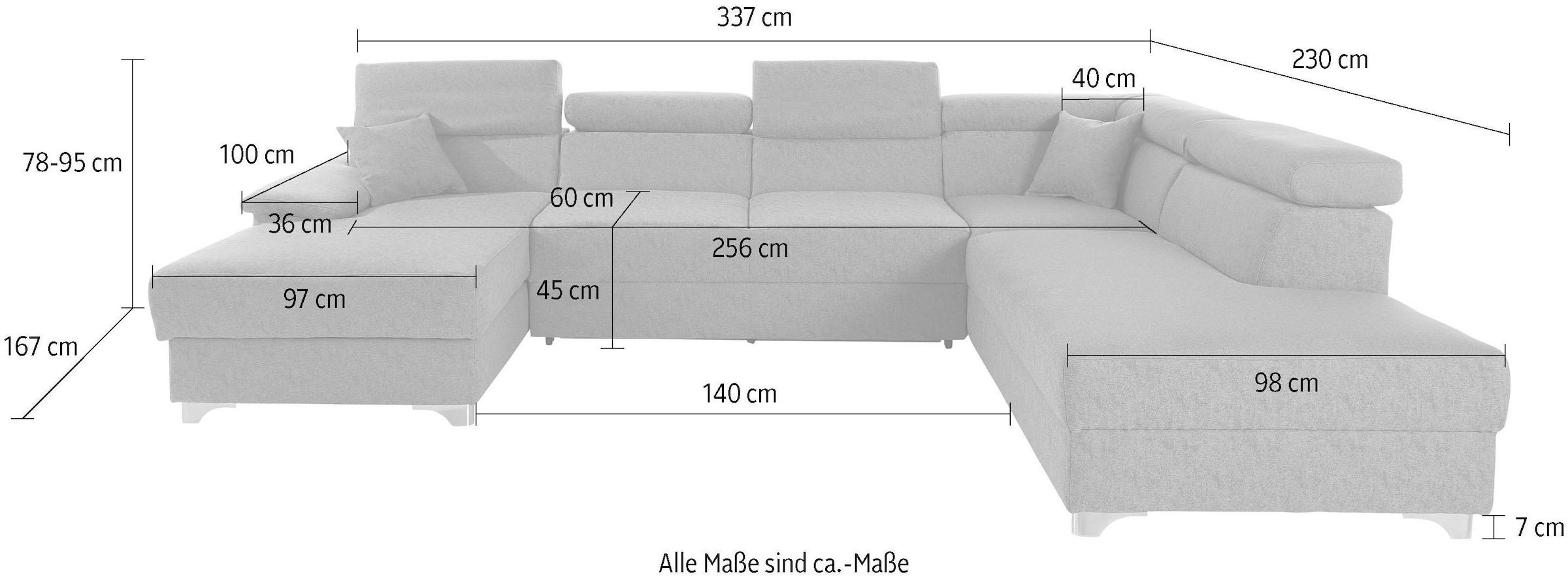 DOMO collection Wohnlandschaft »Mira, inklusive Kopfteilverstellung für mehr Wohlfühlkomfort, U-Form« wahlweise mit Bettfunktion und Bettkasten, elegant und modern