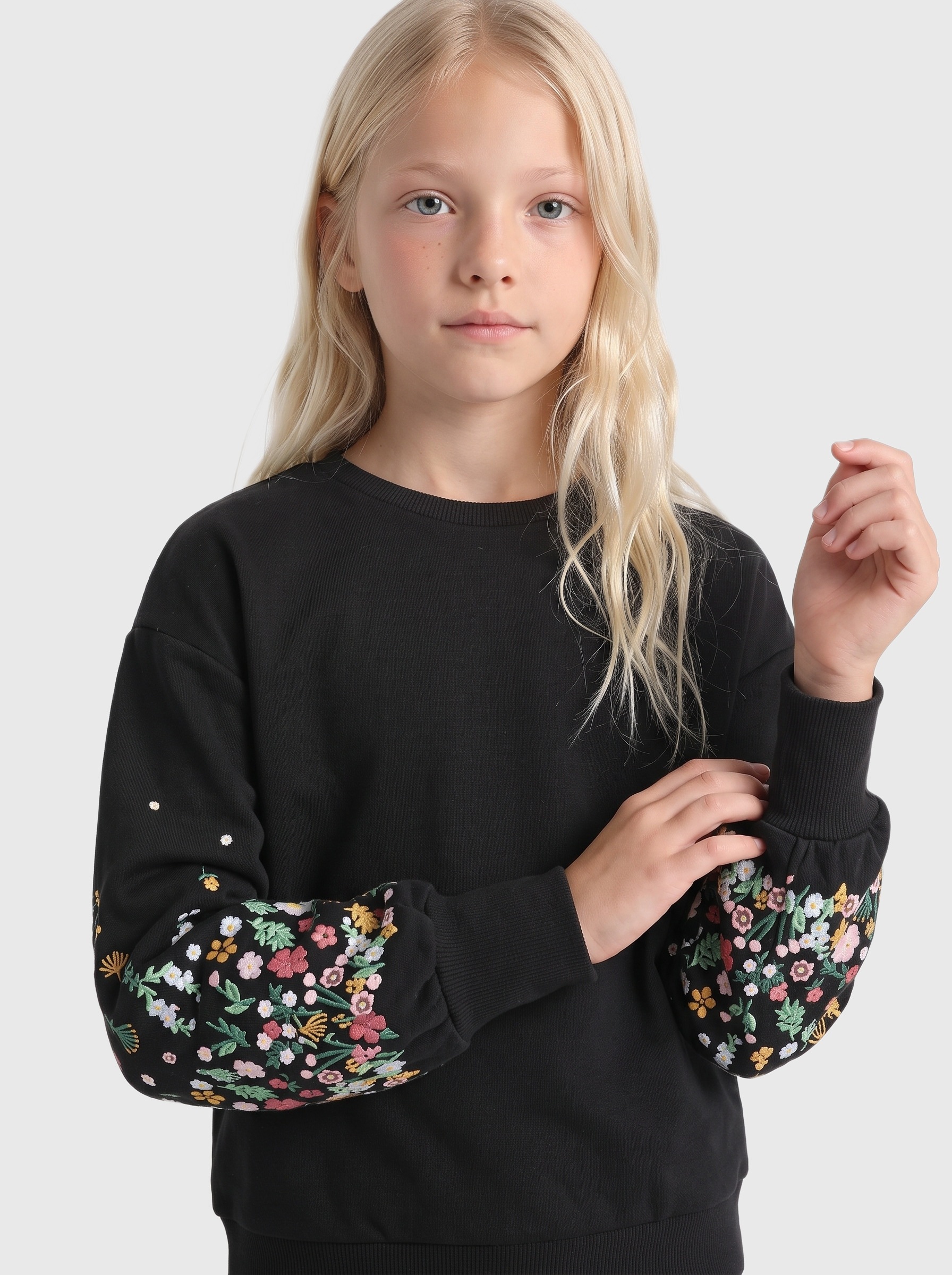 KIDS ONLY Sweat-shirt »KOGBROOKE L/S O-NECK FLOWER SWT NOOS«, mélange coton, coupe régulière
