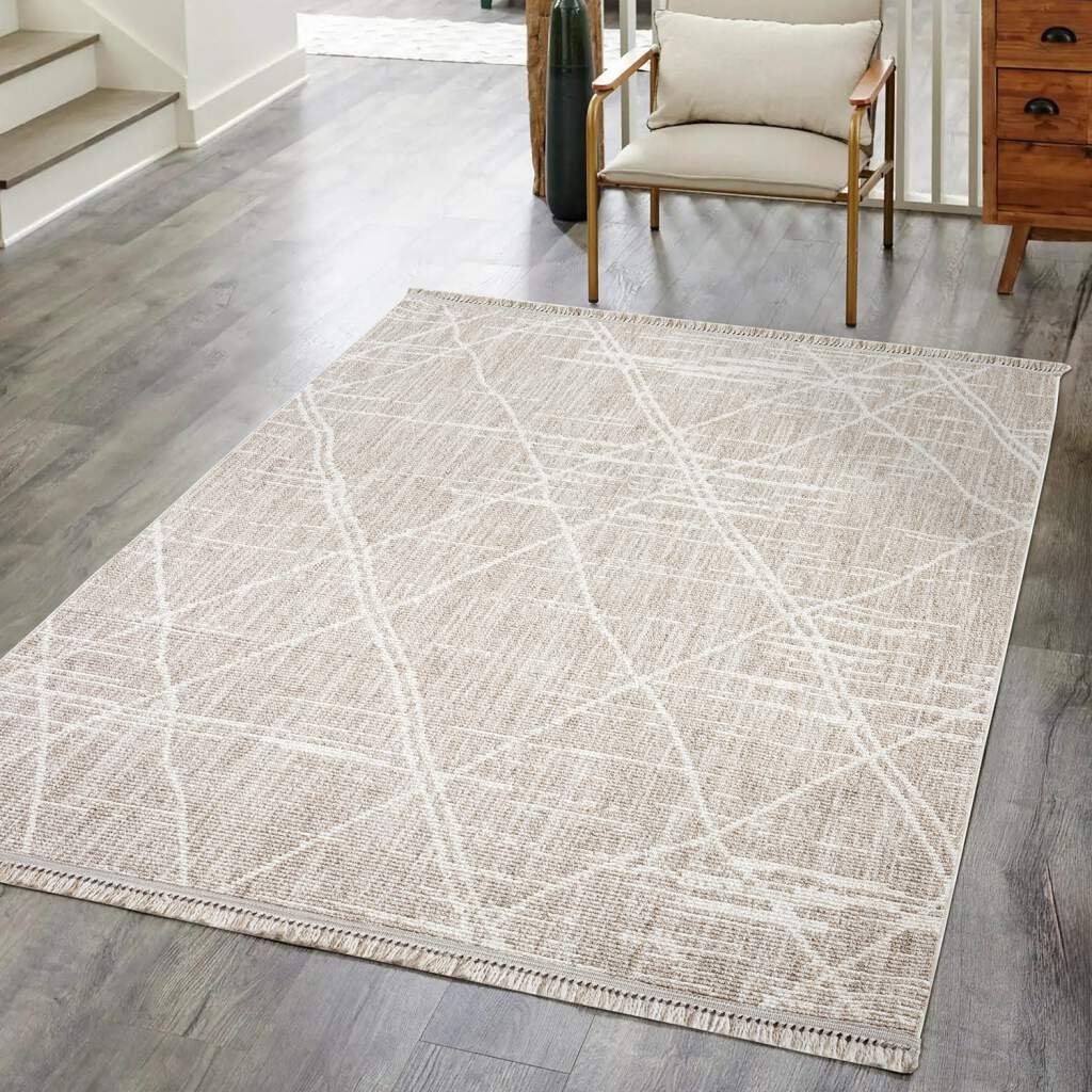Image of Carpet City Teppich "CLASICO 9162" rechteckig 11 mm Höhe Läufer, Kurzflor, Hochtief-Muster, Boho, Fransen, Wohnzimmer