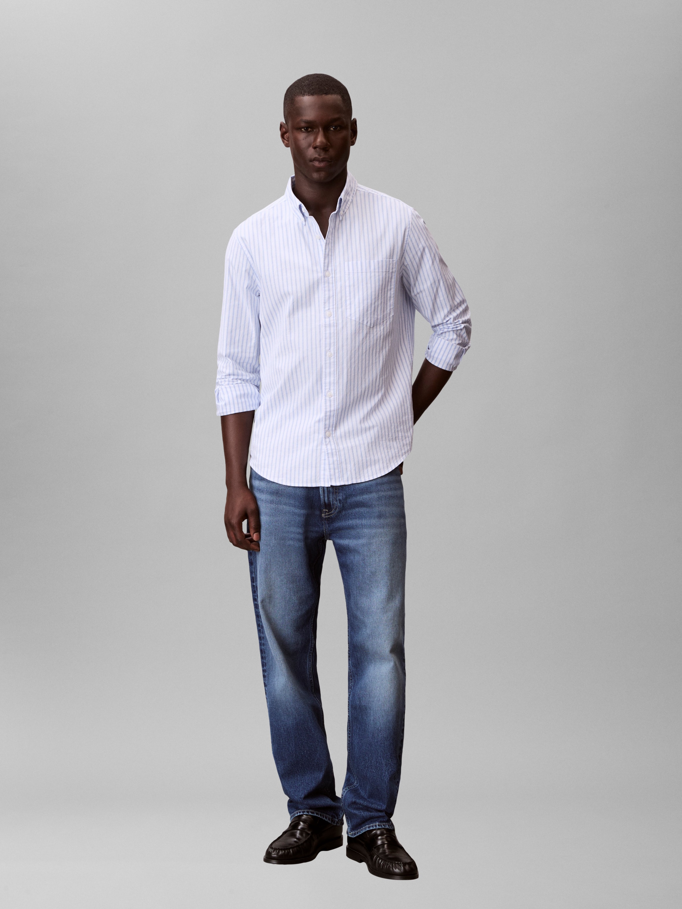 Calvin Klein Chemise à manches longues »STRIPE OXFORD CLASSIC SHIRT« coupe régulière avec col rond