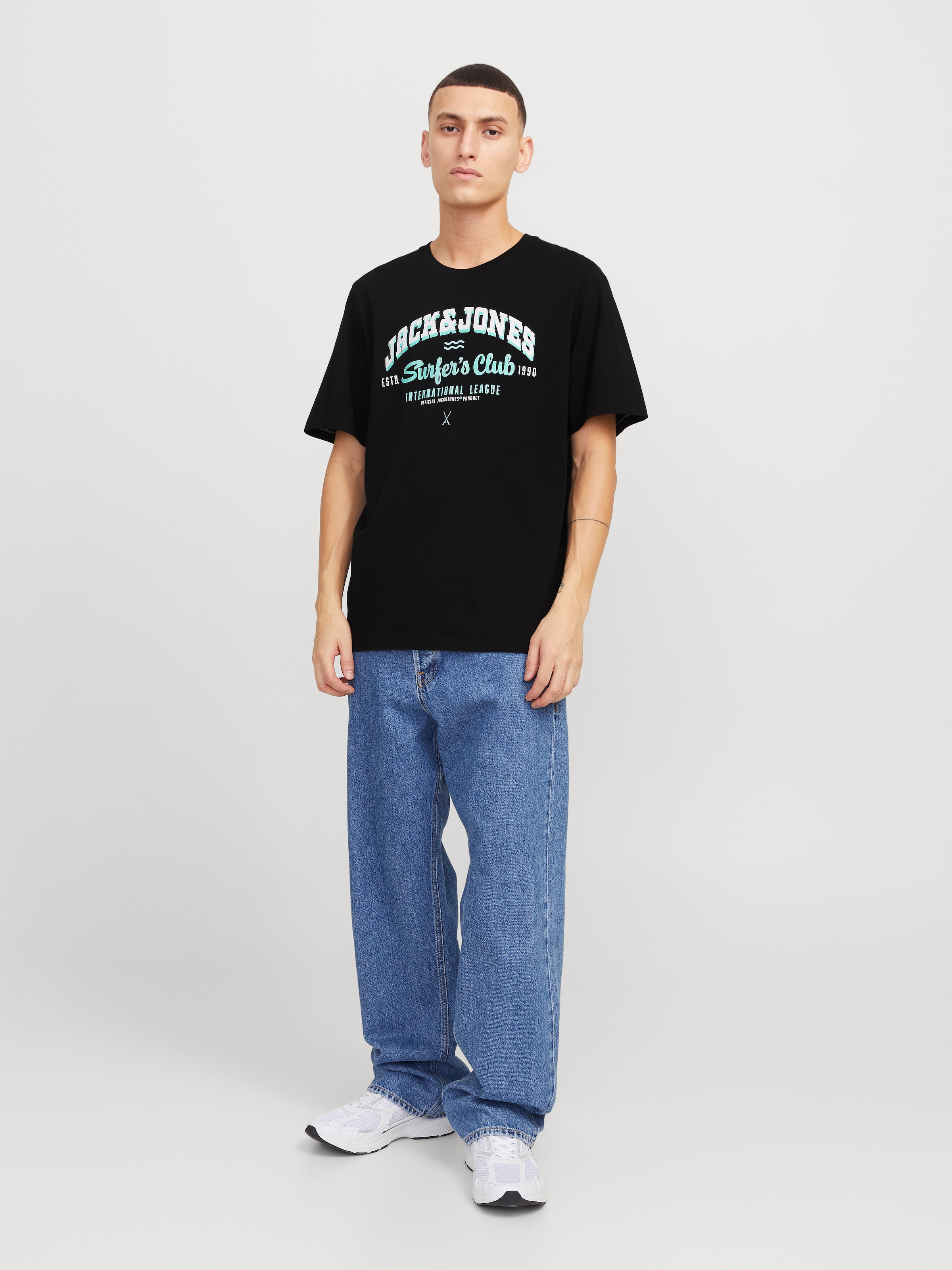 Jack & Jones Rundhalsshirt »JJELOGO TEE SS O-NECK 2 COL SS25 SN«, mit Logo Print