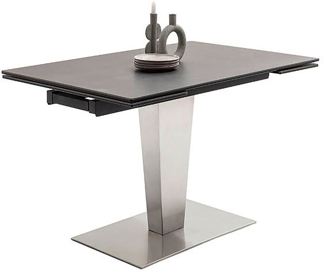 MCA furniture Esstisch »PESARO Auszugstisch mit Säule 120-180 cm« Einzelstück,  Keramik,Edelstahl,Stirnauszug,ausziehbar,Tischplatte 14 mm