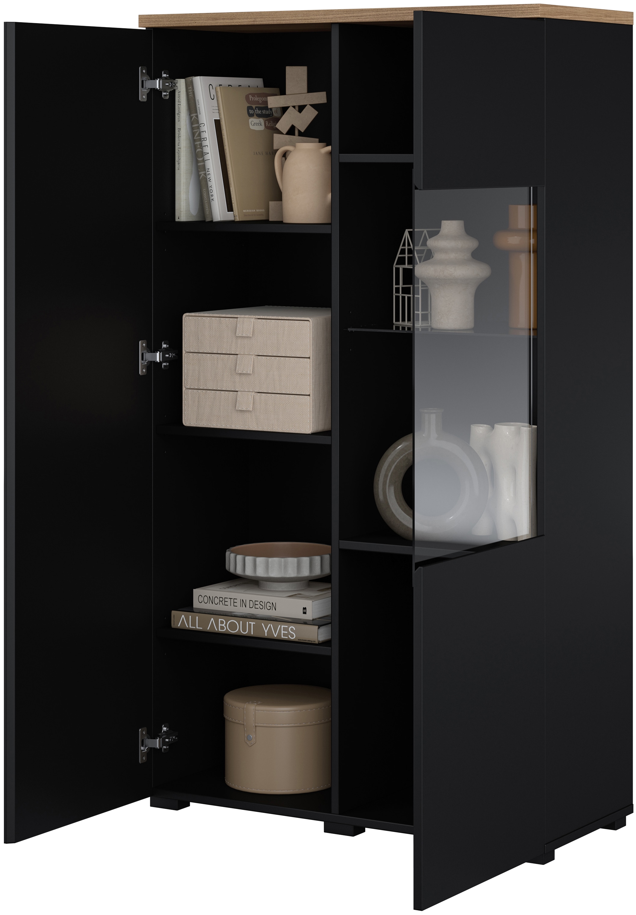 GOODproduct Vitrines »Modo, Breite 80 cm, moderner griffloser Vitrineschrank« Vitrine mit viel Stauraum, Einlegeböden verstellbar, Glastür