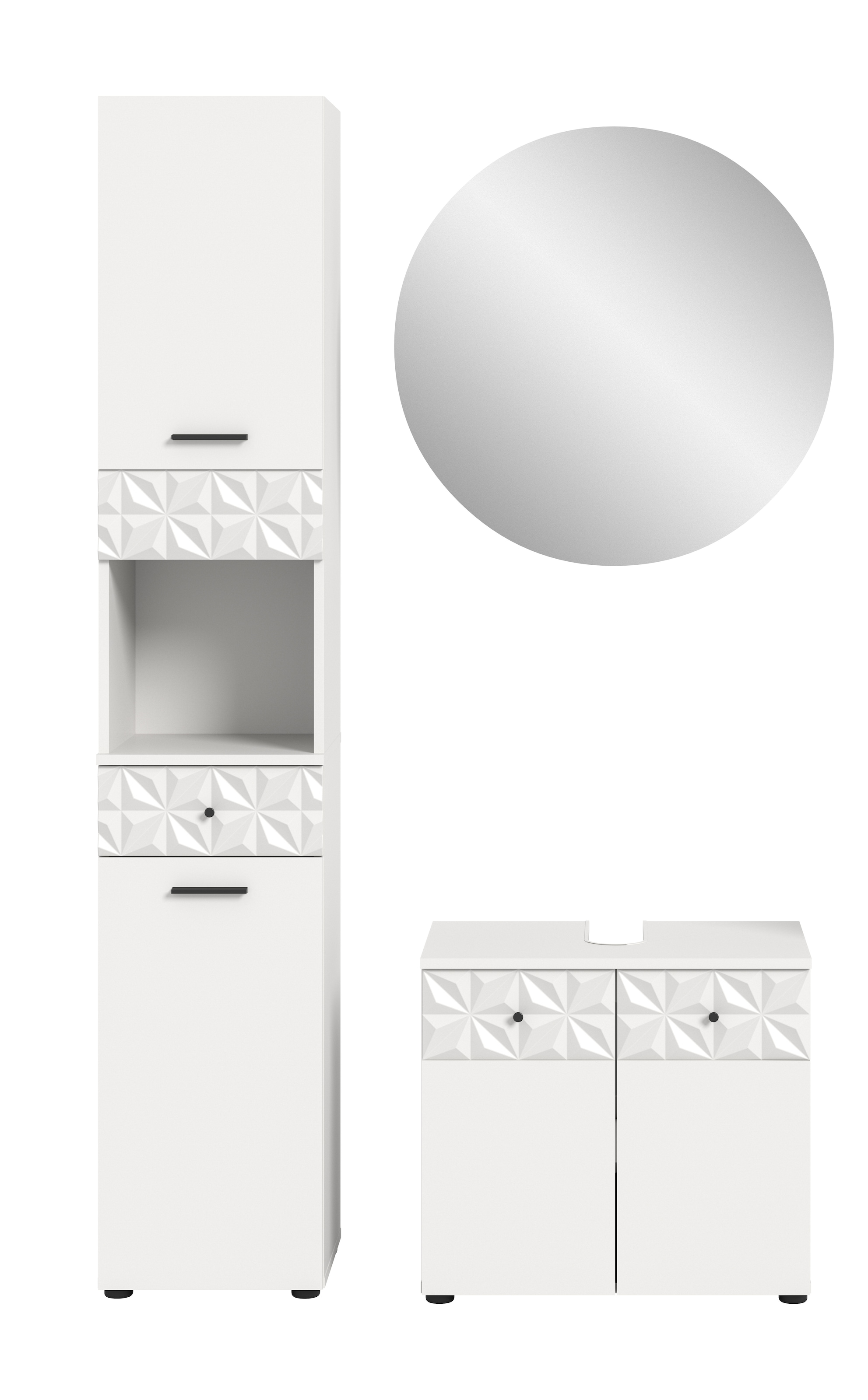 INOSIGN Ensemble de salle de bains »VICENZA, TOPSELLER!, Breite 110cm, 3-teilig, mit Ornamentabsetzung« best. aus: Hochschrank, Waschbeckenunterschrank und Spiegelschrank, 