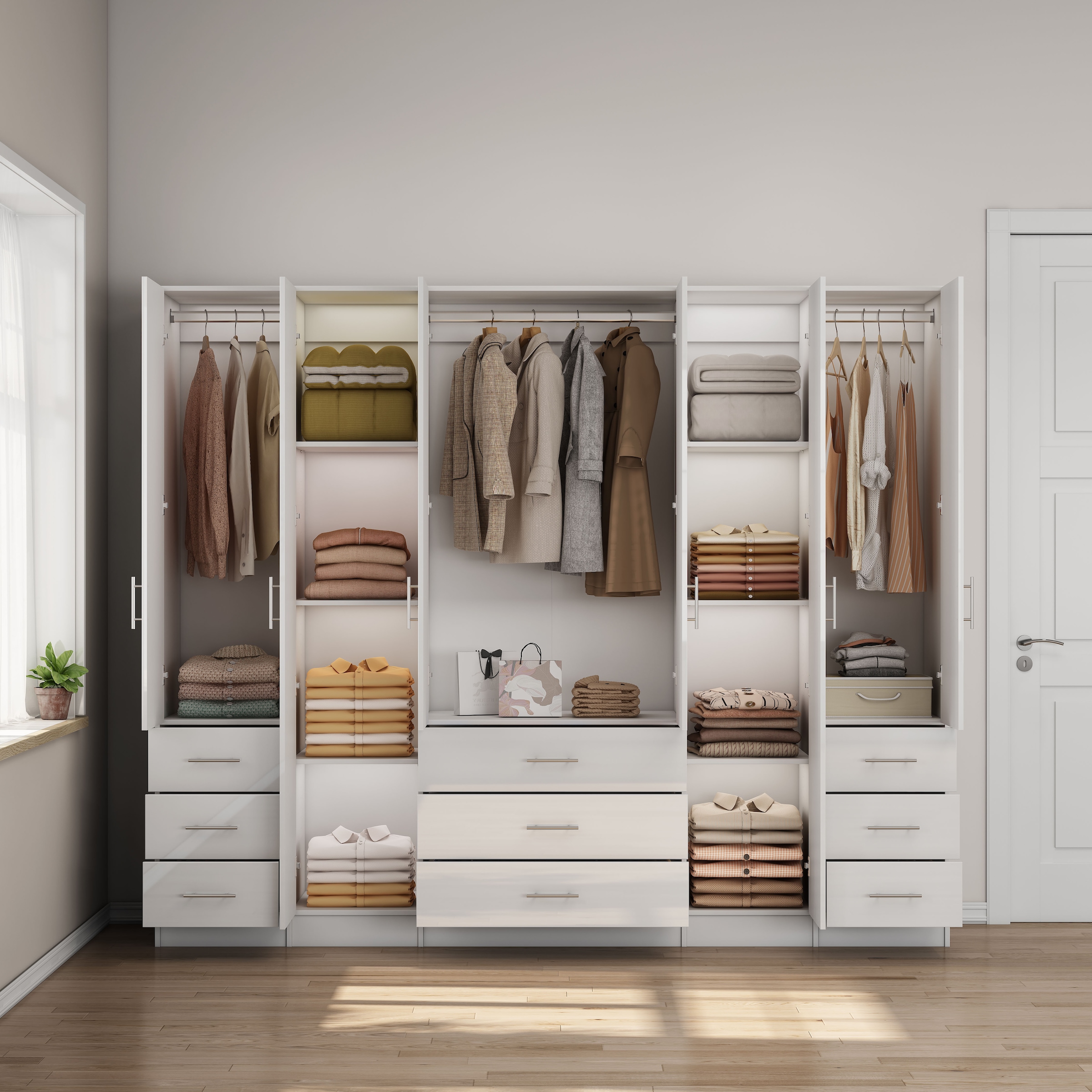 GOODproduct Kleiderschrank »Trento Schlafzimmerschrank Garderobe hochglanz« Schrank mit 6 Türen und 9 Schubladen, höchglänzende Fronten