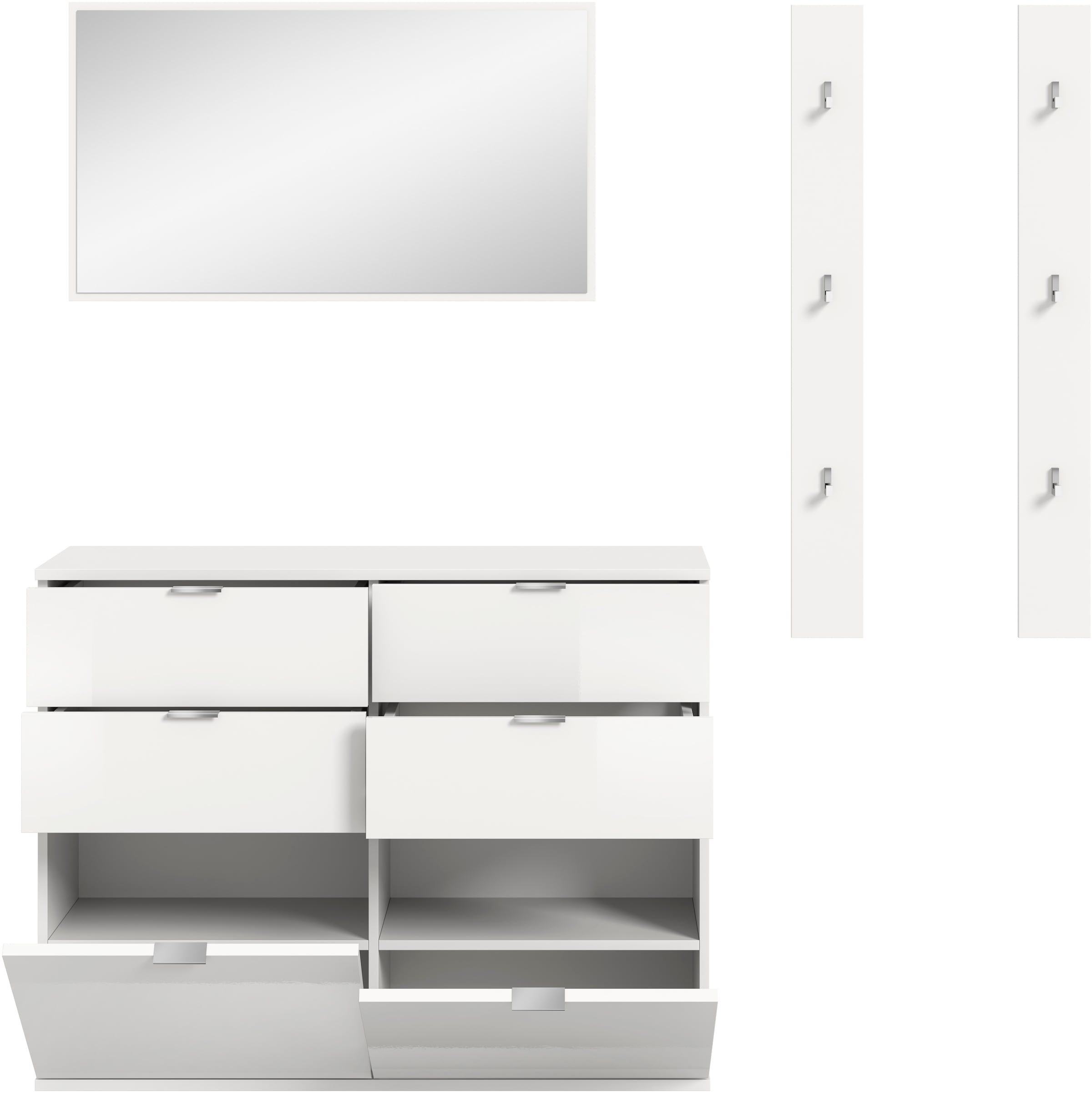 INOSIGN Garderoben-Set »Trondheim, Garderobenset 3-tlg. Breite 171 cm,«, (3 St.), hochglanz, best. aus: Spiegel, 2er Set Paneele, Kommode, Flur