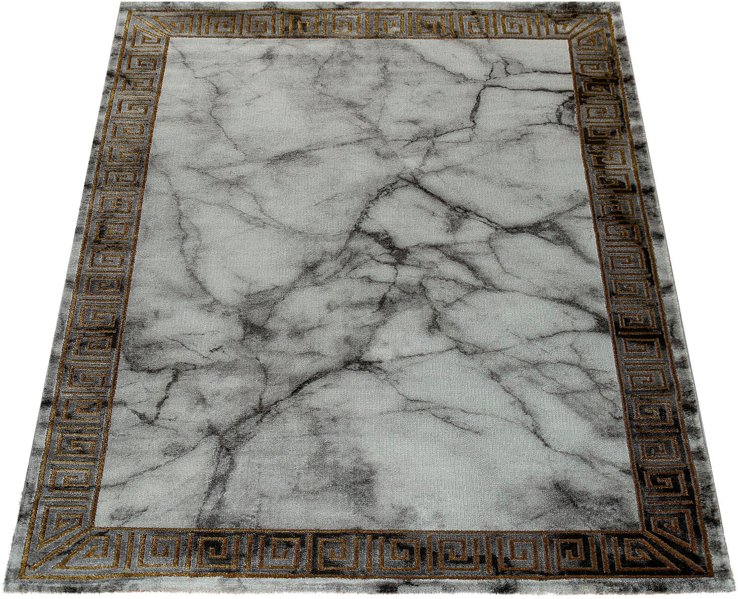 Image of Paco Home Läufer »Kraft 522«, rechteckig, 17 mm Höhe, Teppich-Läufer, Kurzflor, mit Marmor Design und Bordüre, mit gold- oder silberfarbenen Akzenten, ideal im Flur & Schlafzimmer bei Ackermann Versand Schweiz