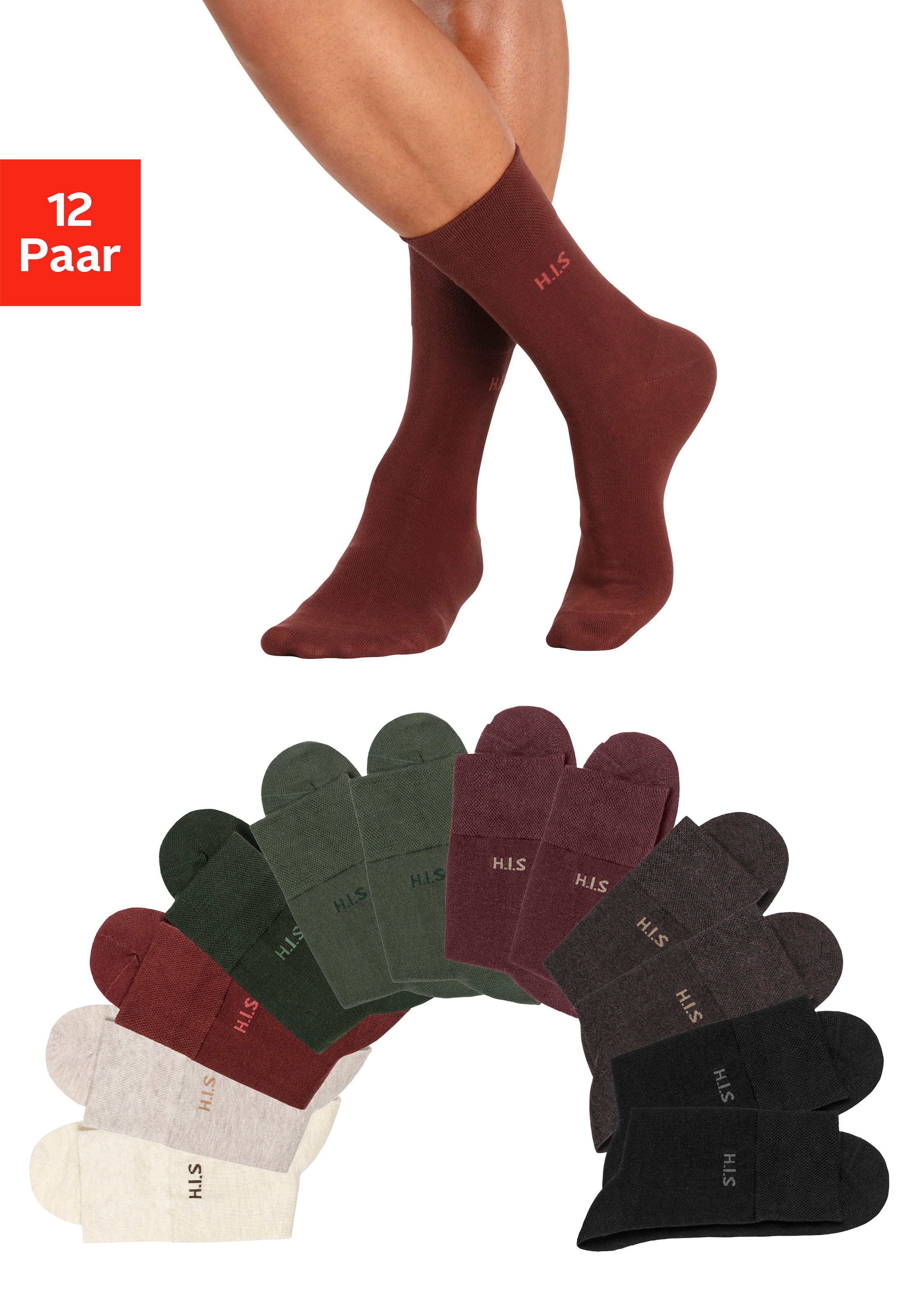 Image of H.I.S Socken Packung, 12 Stk. tlg. ohne einschneidendes Gummi