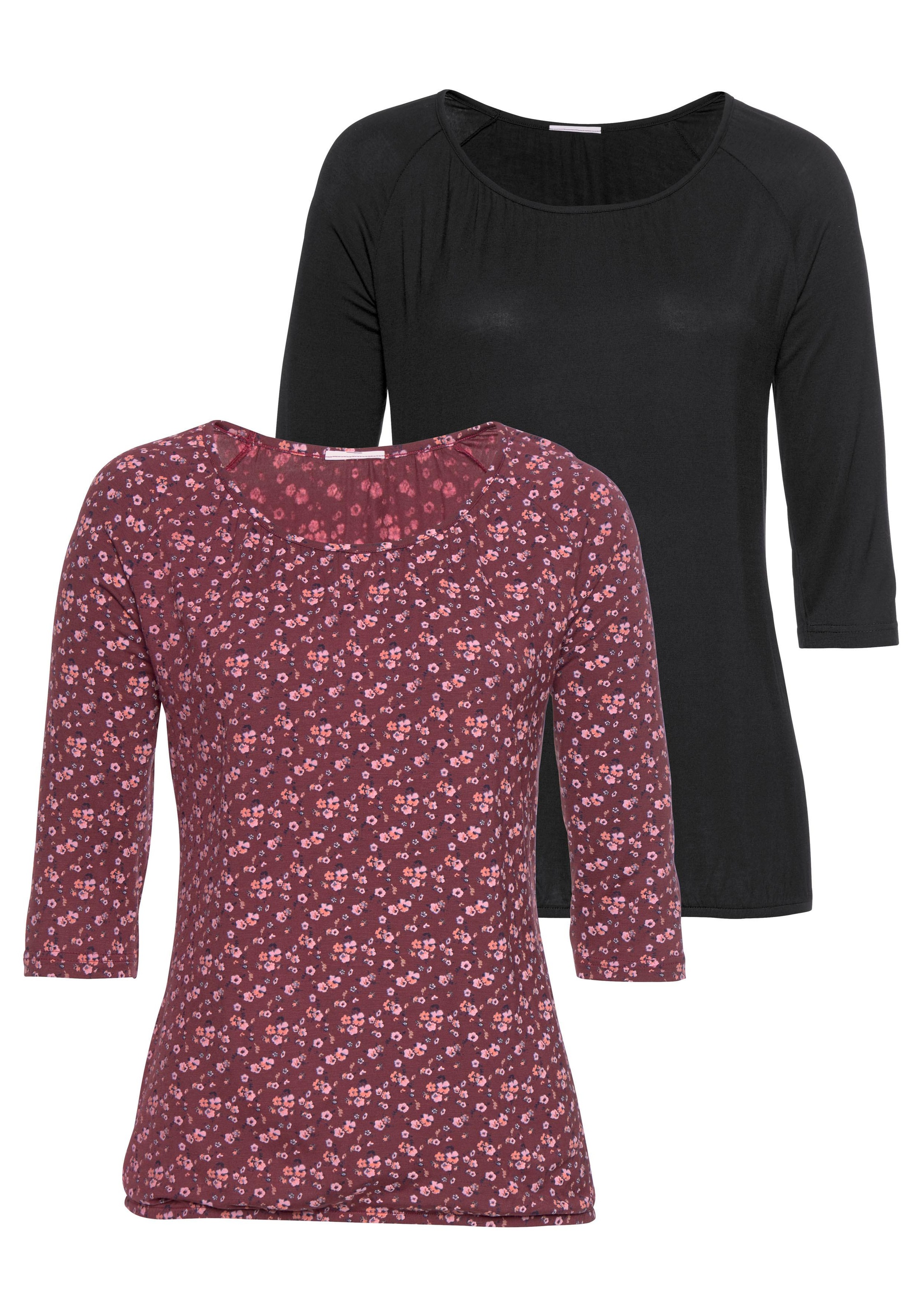 Image of Vivance 3/4-Arm-Shirt, (2er-Pack), mit gerafftem Rundhalsausschnitt bei Ackermann Versand Schweiz