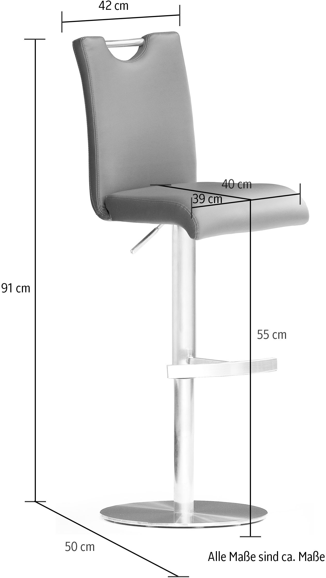 MCA furniture Bistrostuhl »BARBECOOL, TOPSELLER!«, mit Rückenlehne, Bodenplatte eckig, 180° drehbar Sitzhöhe von 55-80 cm