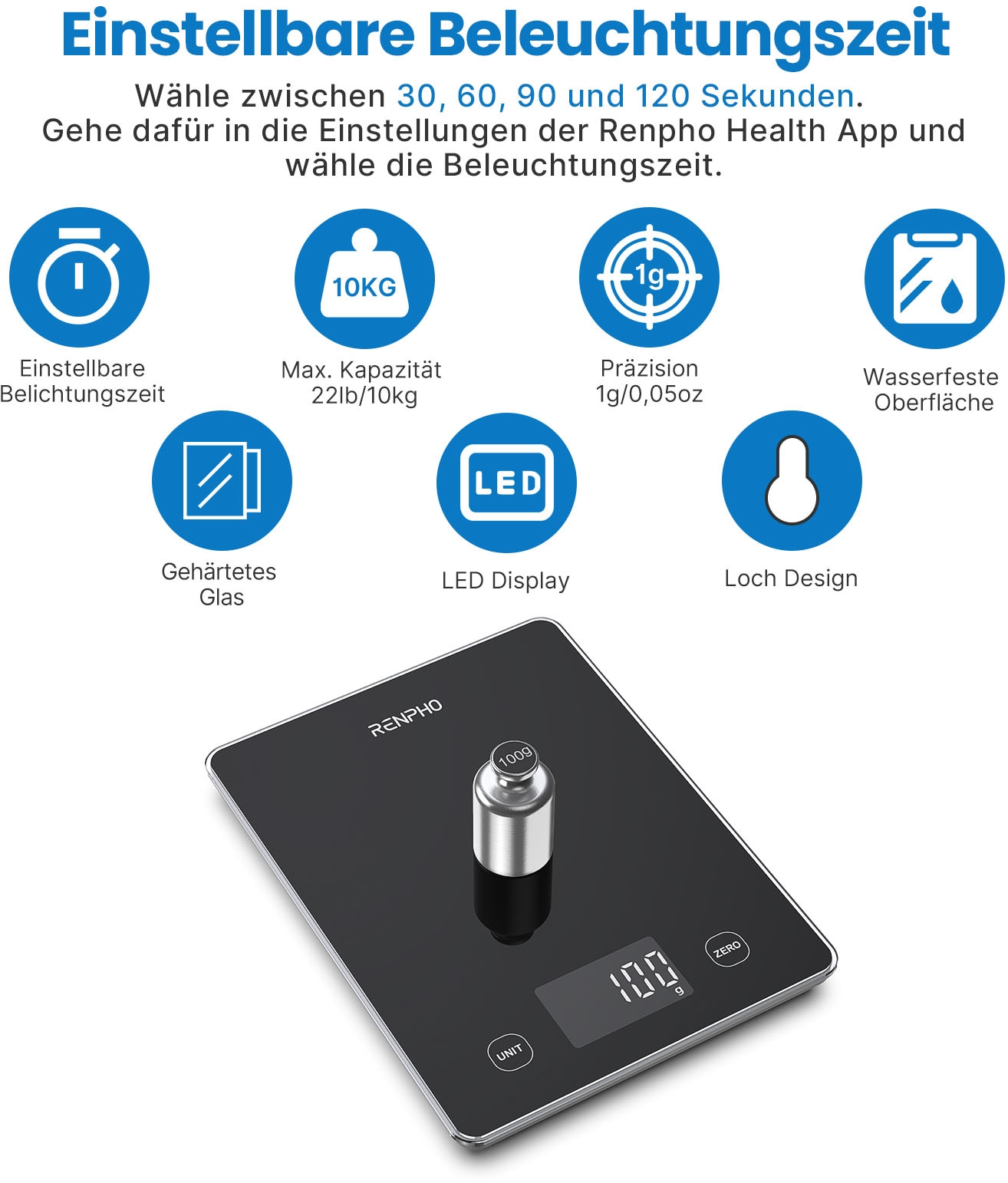 Renpho Küchenwaage »Calibra 1L Smart Nutrition Scale T001«, Smarte Küchenwaage für präzise Ernährungstracking & Zielerreichung