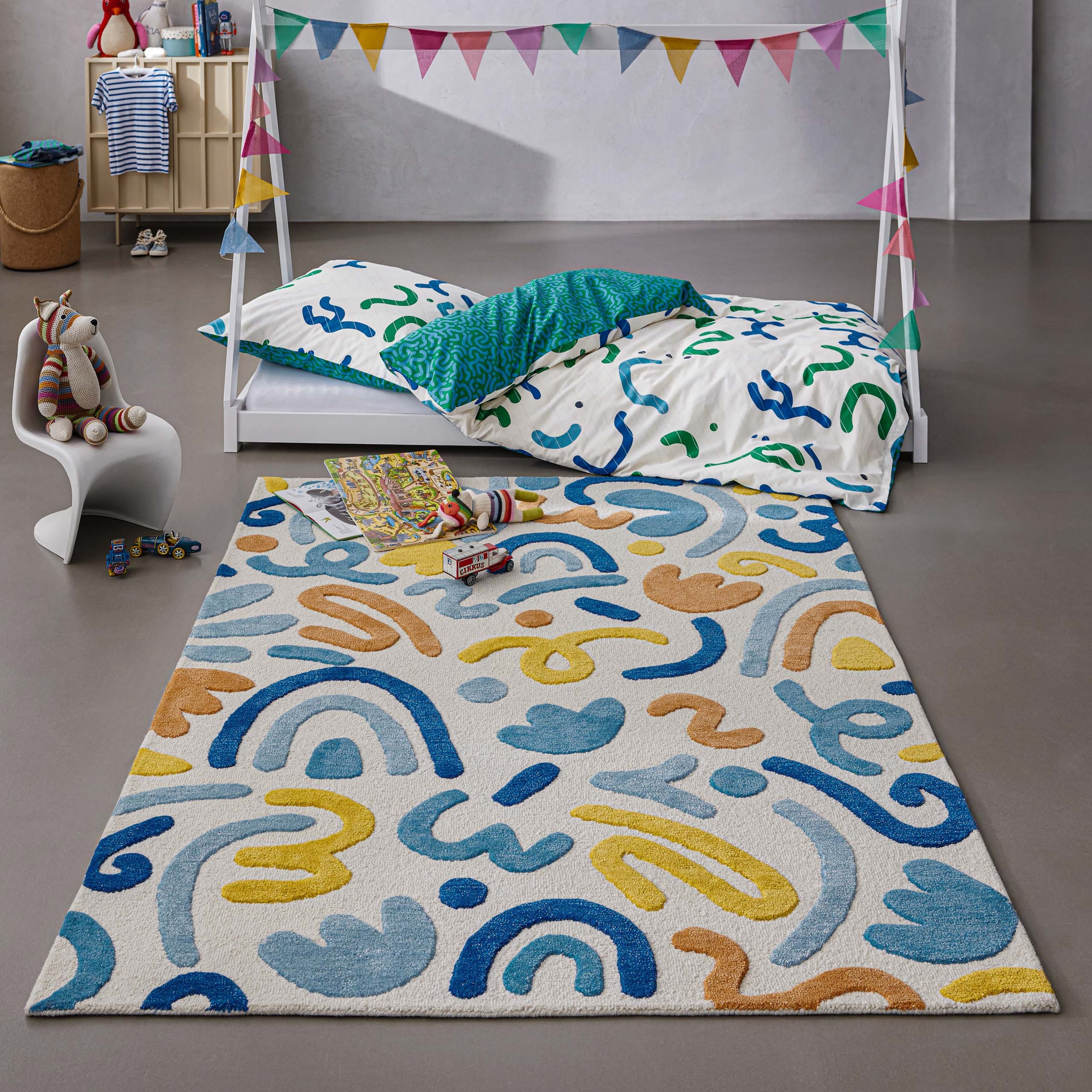 SMART KIDS Tapis pour enfants »Scribble« Rectangulaire 16 mm Höhe Kinderteppich, Hoch-Tief-Effekt, Schurwolle, handgetuftet, Spielzimmer