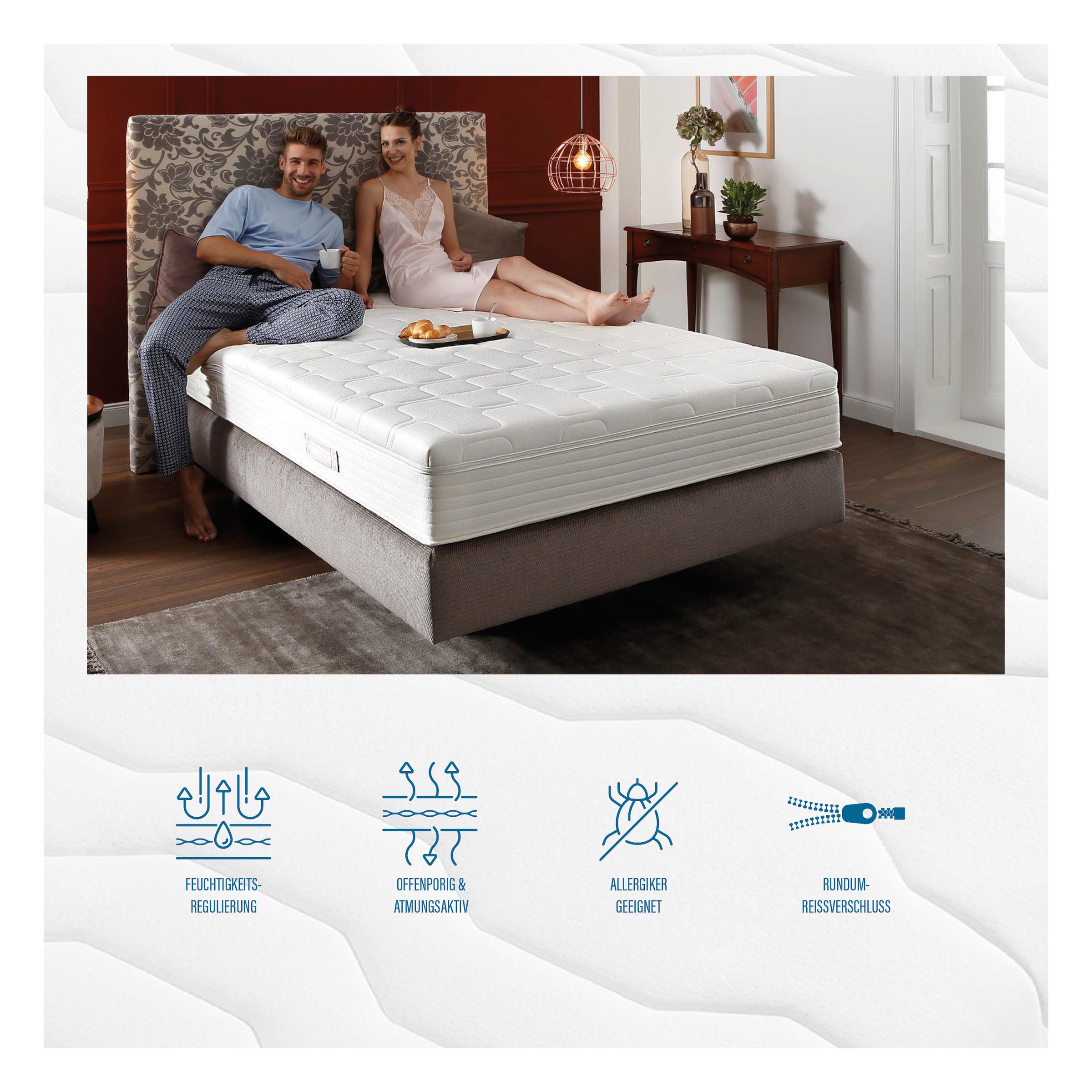 Beco Matelas à ressorts ensachés »Royal Komfort Gel – GOLD TFK-Matratze mit Geltopper für Luxusschlaf« 26 cm hoch 480 Federn 1 cuis tlg. avec surmatelas intégré, matelas réversible, idéal aussi en 140x200