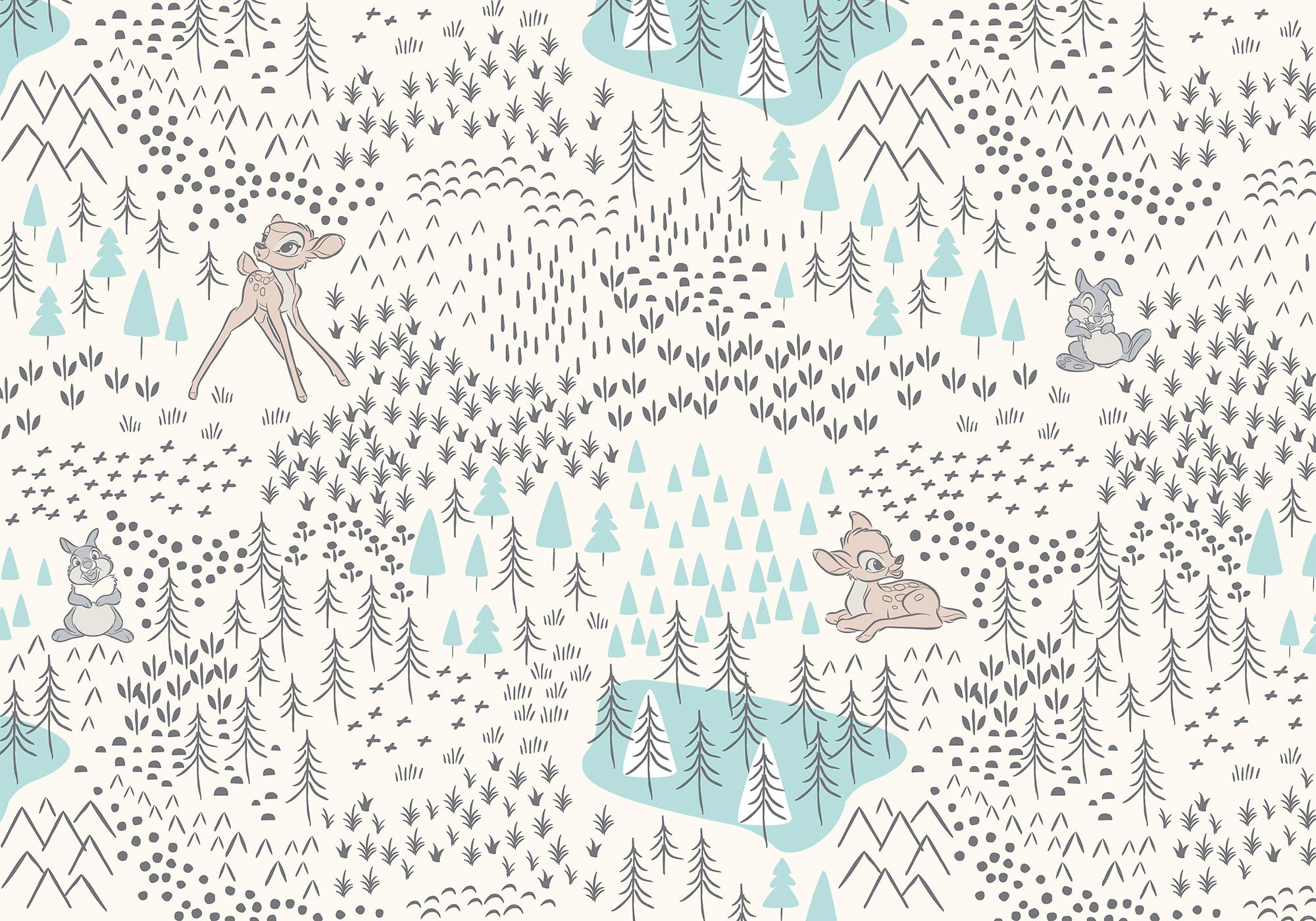 Image of Komar Vliestapete "Digitaldruck Vlies - Bambi Woodland - Grösse 400 x 280 cm" bedruckt glatt Kinderzimmer