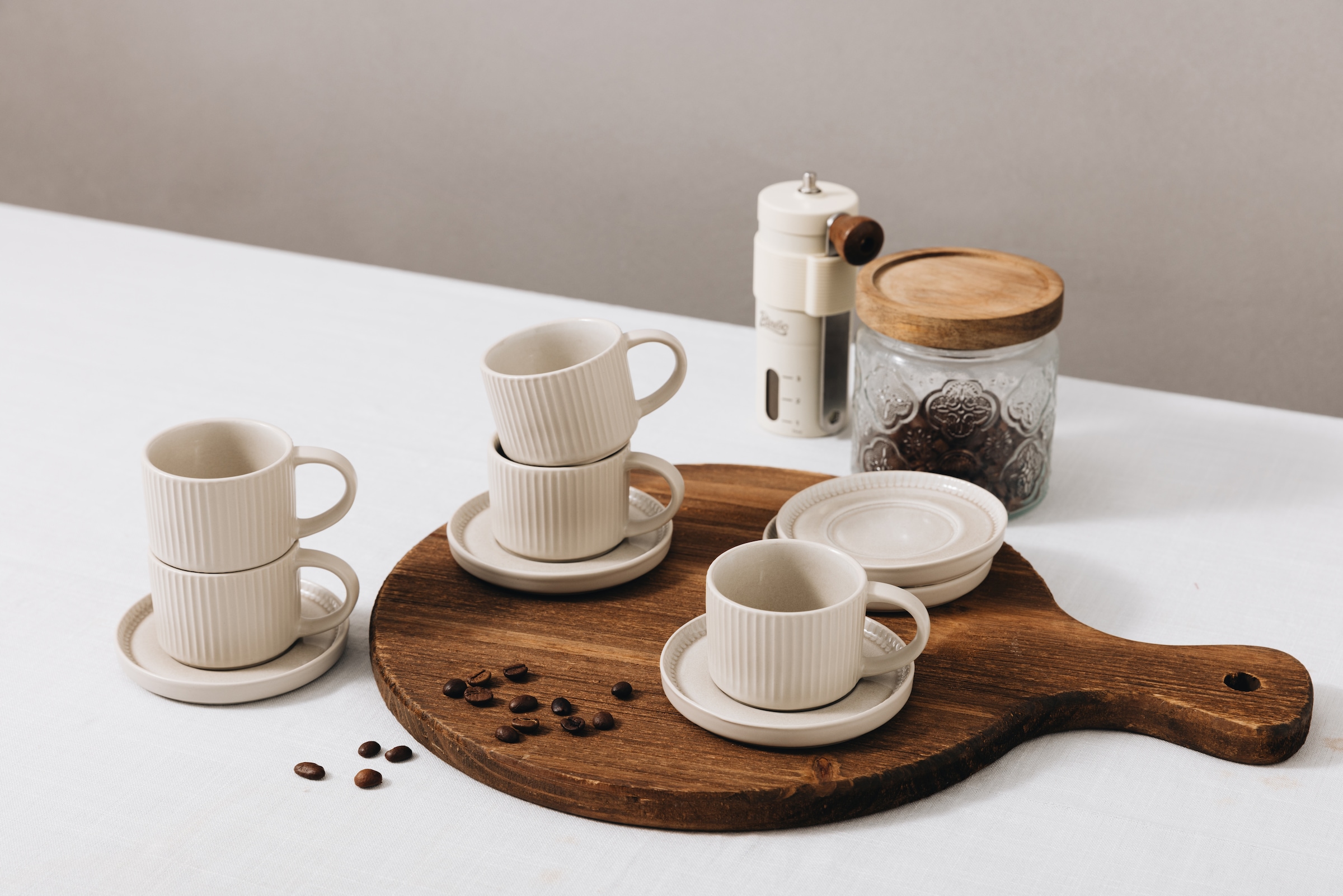 GOODproduct Tasse à expresso »Ylvii, 12er Set, bestehend aus 6 Tassen + 6 Untertassen« für 6 Personen, spülmaschinenfest und mikrowellengeeignet, 90 ml