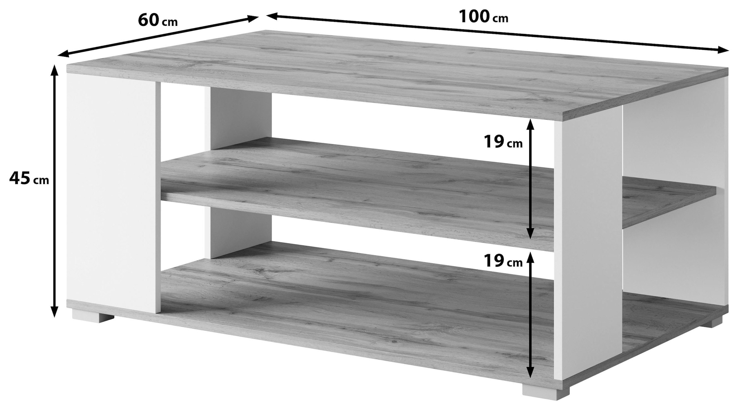 Home affaire Table basse »Kenia« 1 cuis tlg. Table basse rectangulaire, 100x66 cm, avec 2 étagères