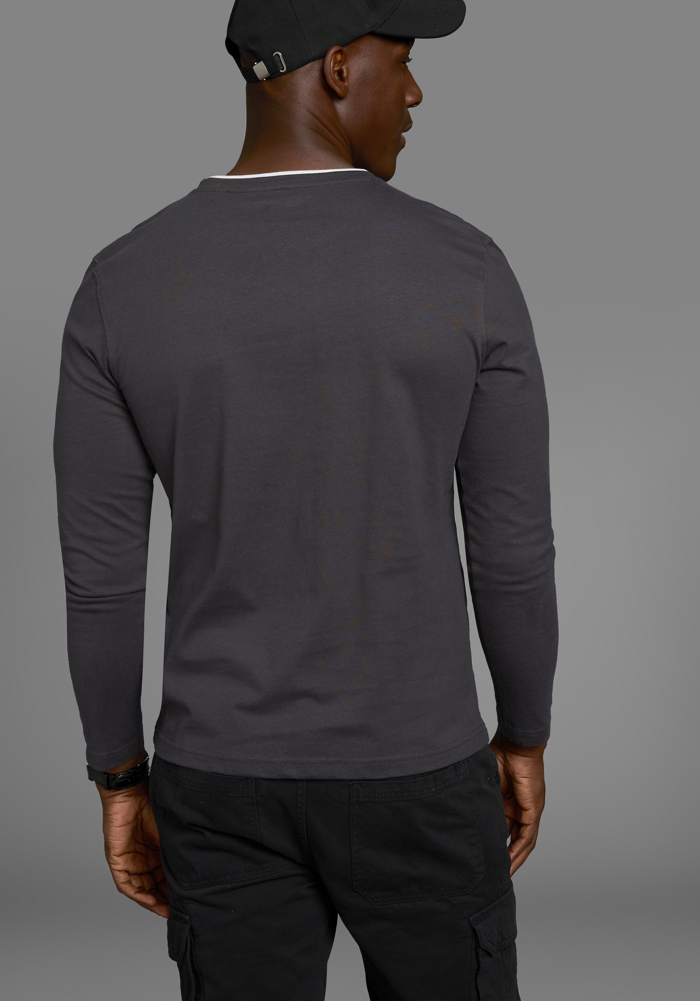 Man's World Langarmshirt, Langarm, bedruckt, Rundhalsausschnitt, aus 100% Baumwolle