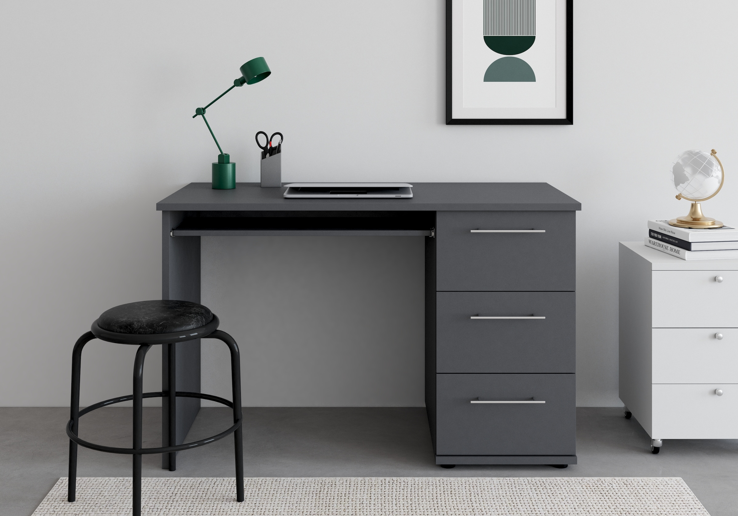 Image of VOGL Möbelfabrik Schreibtisch "Tobi, wahlweise mit 3 Schubkästen oder 1 Schubkasten/1 Tür" optional mit Tastaturauszug, Breite 115 cm