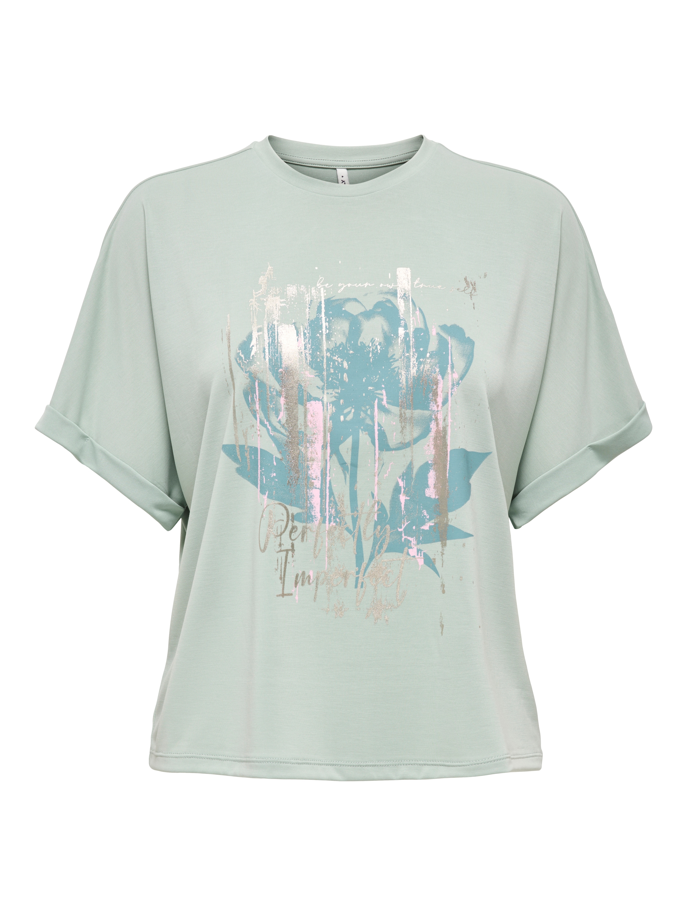 ONLY T-Shirt »ONLFREE LIFE S/S FOLD-UP TOP BOX JRS« Materialmix, regular fit, Rundhals