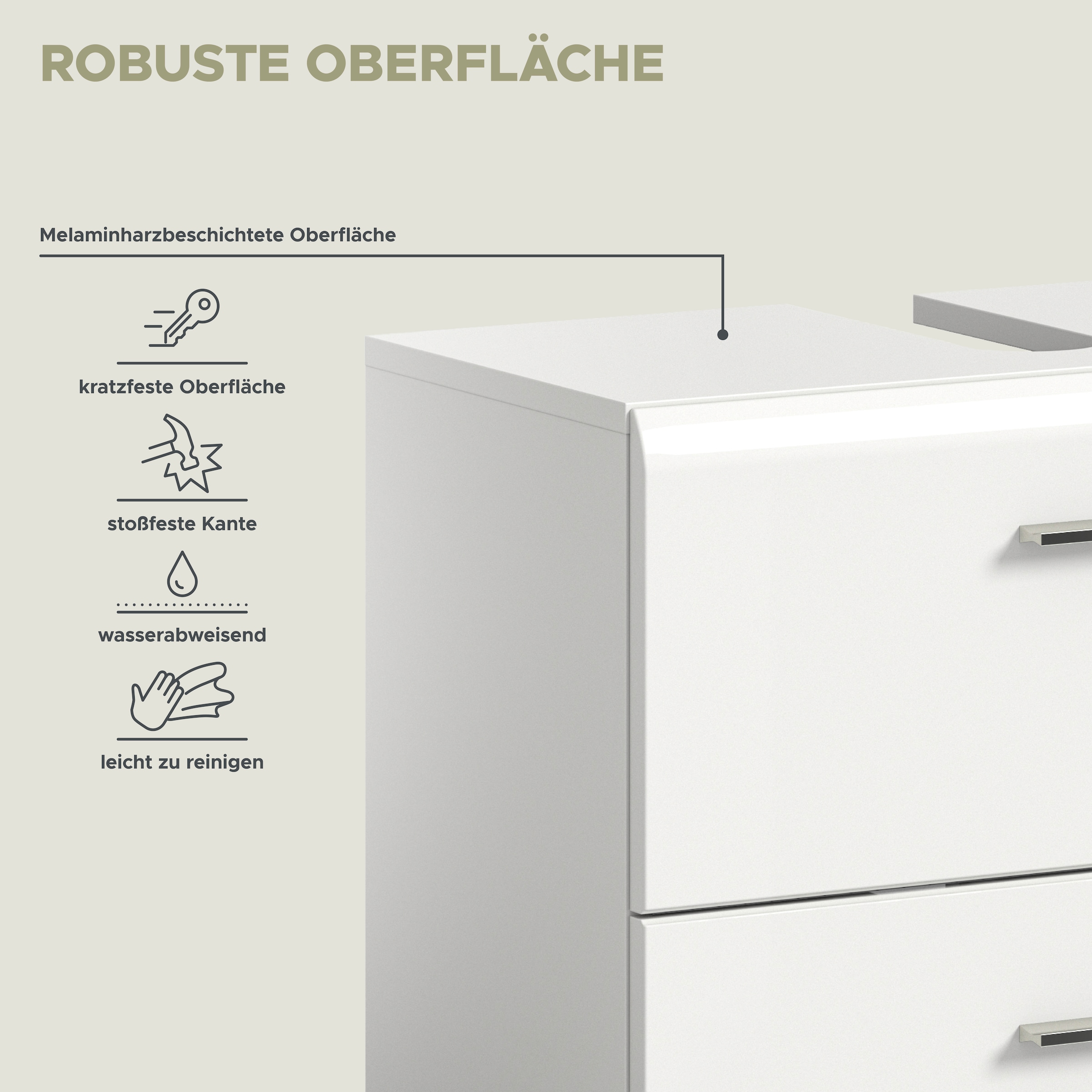 INOSIGN Waschbeckenunterschrank »FLORENZ, TOPSELLER!, Breite 60 cm, 2 Schubkästen,ink. Siphonausschnitt«, hochwertige MDF Front, Griff chromglänzend, Badschrank, Bad