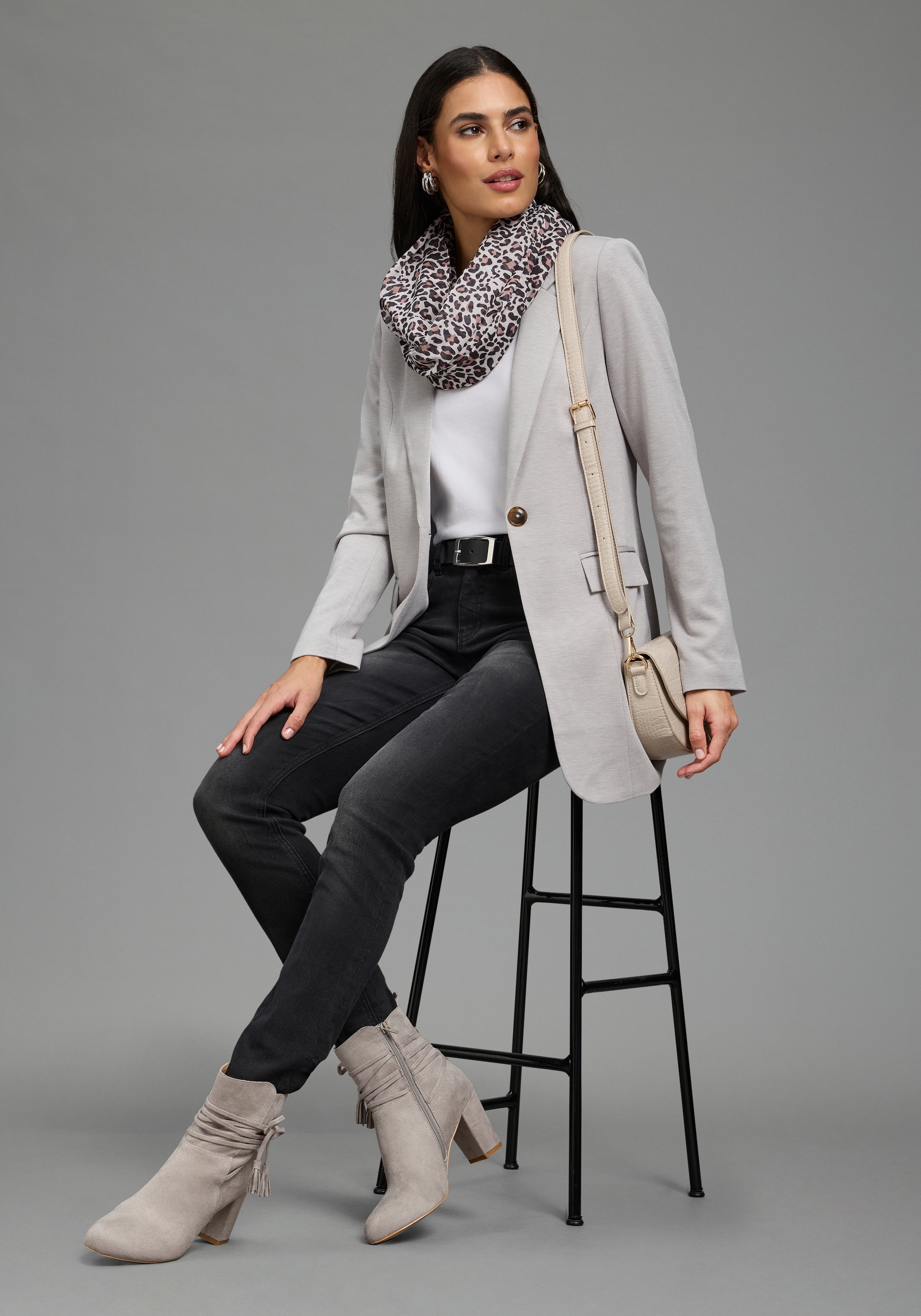 Laura Scott Sweatblazer melierte Optik, mit Reverskragen, 1-Knopf-Form, mit Pattentaschen