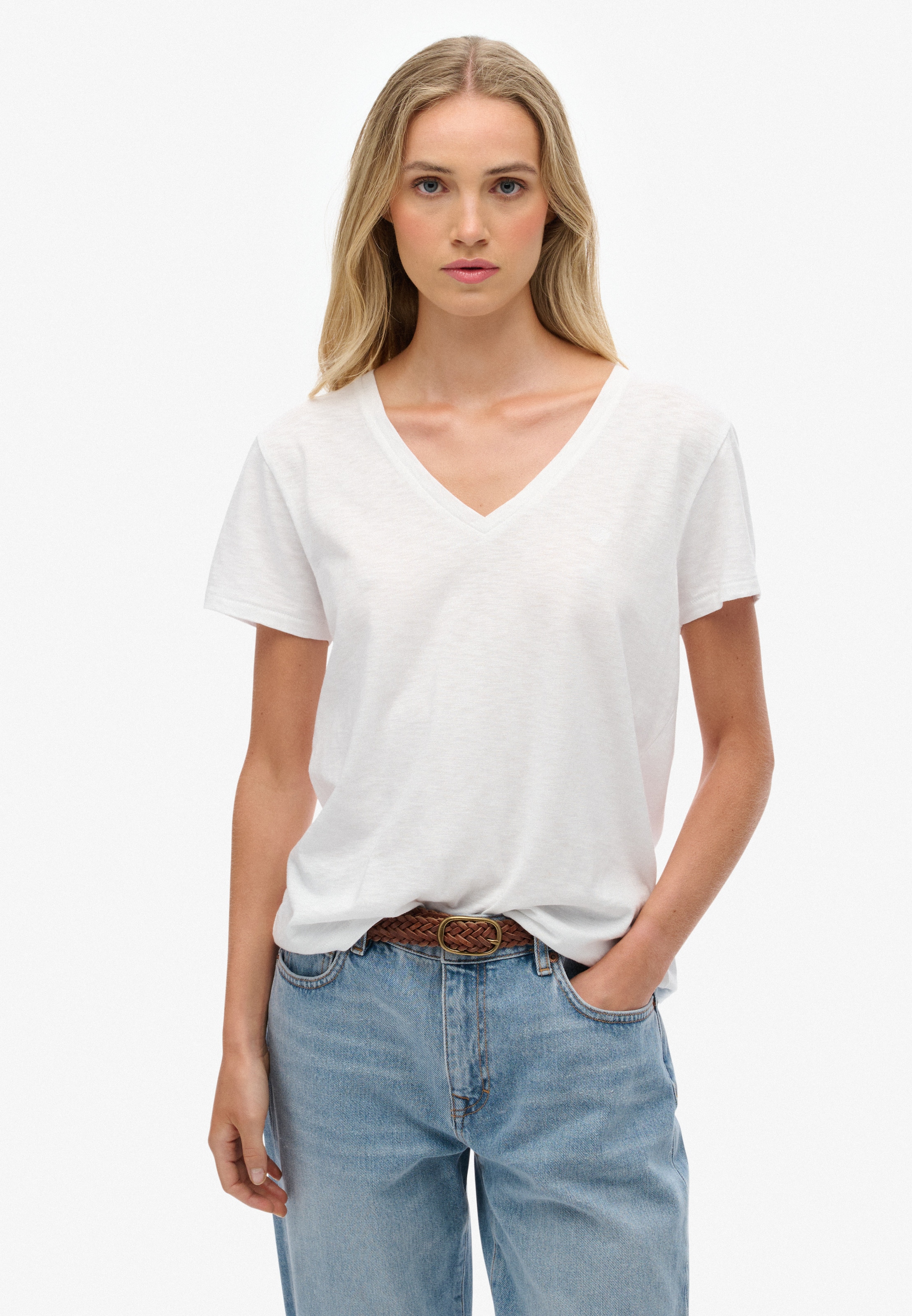 Superdry T-shirt »STUDIOS SLUB EMB VEE TEE« Baumwollmischung, relaxed fit