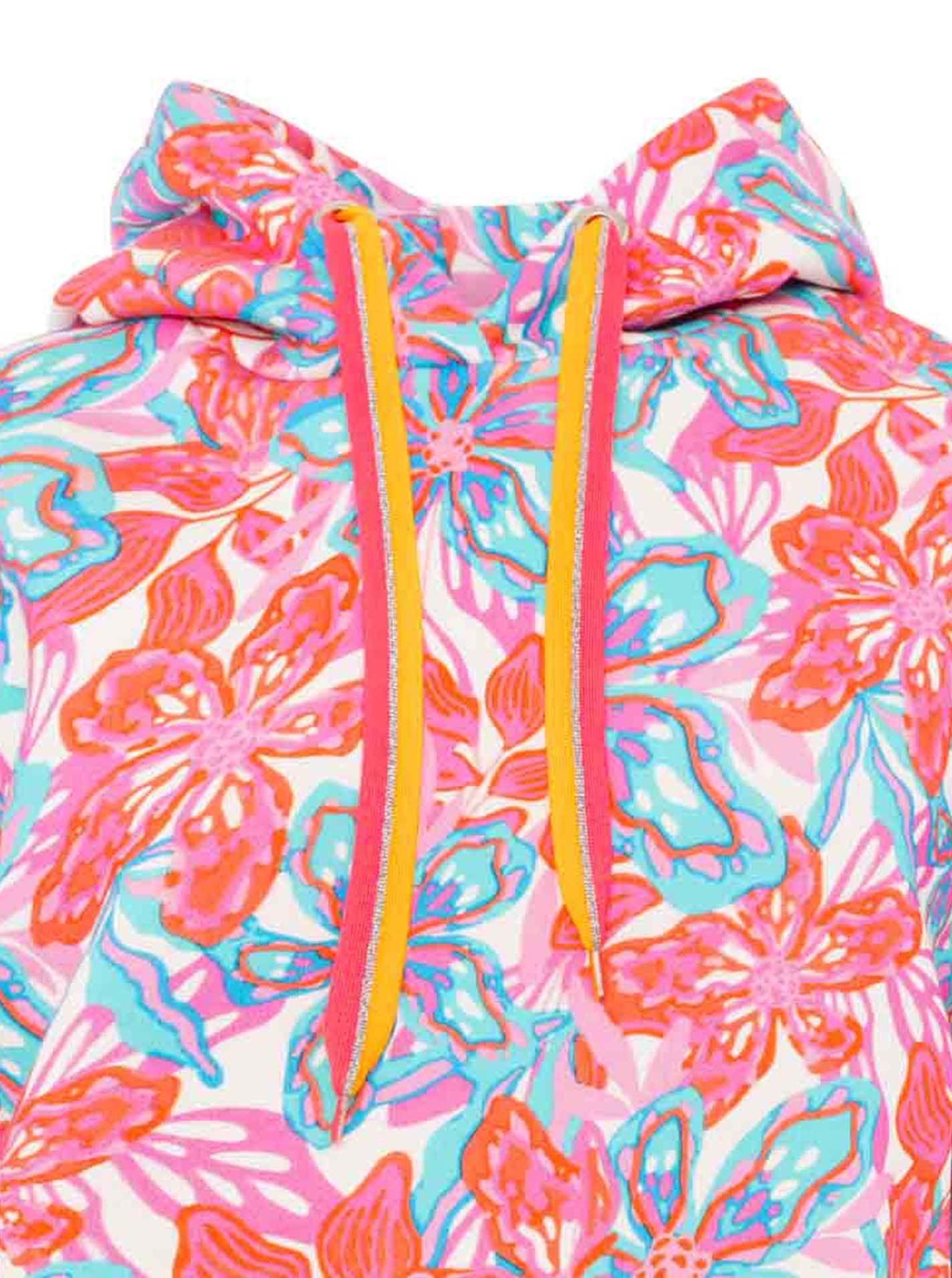 Zwillingsherz Hoodie »"Flower Sparkles"«, farbenfrohes florales Muster, Neondetails, Kapuze, Fronttasche
