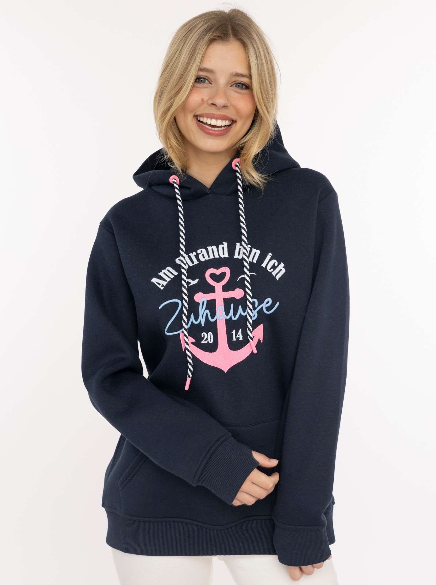 Zwillingsherz Hoodie »"Beach Home"«, Motiv „Am Strand bin ich zu Hause“, Anker, Kapuze mit Kordel
