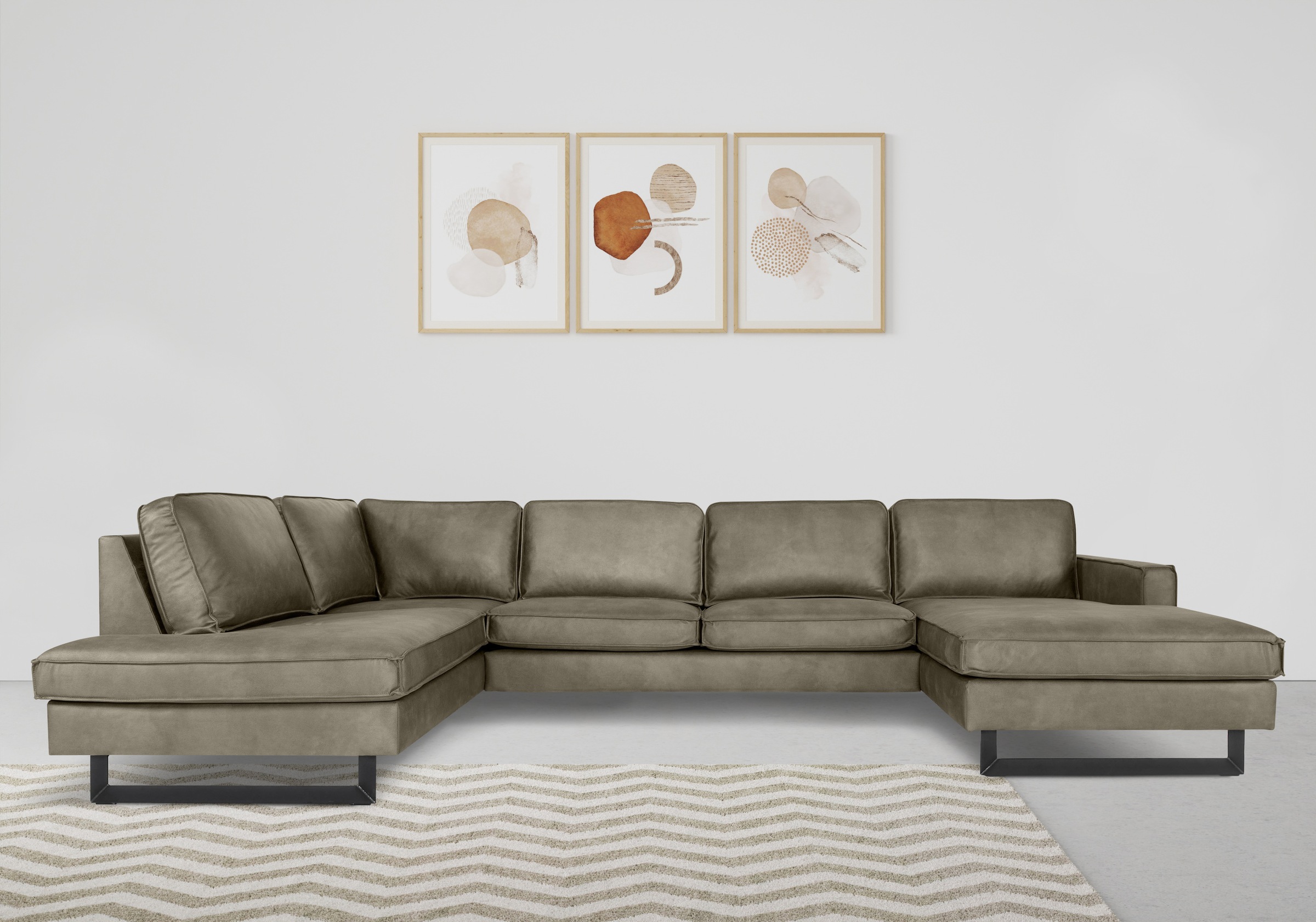 Places of Style Wohnlandschaft »Pinto, 350 cm, U-Form, XXL, mit Ottomanen«, Cord, Chenille, Lederoptik, mit Keder, Metallfüsse, Wellenunterfederung