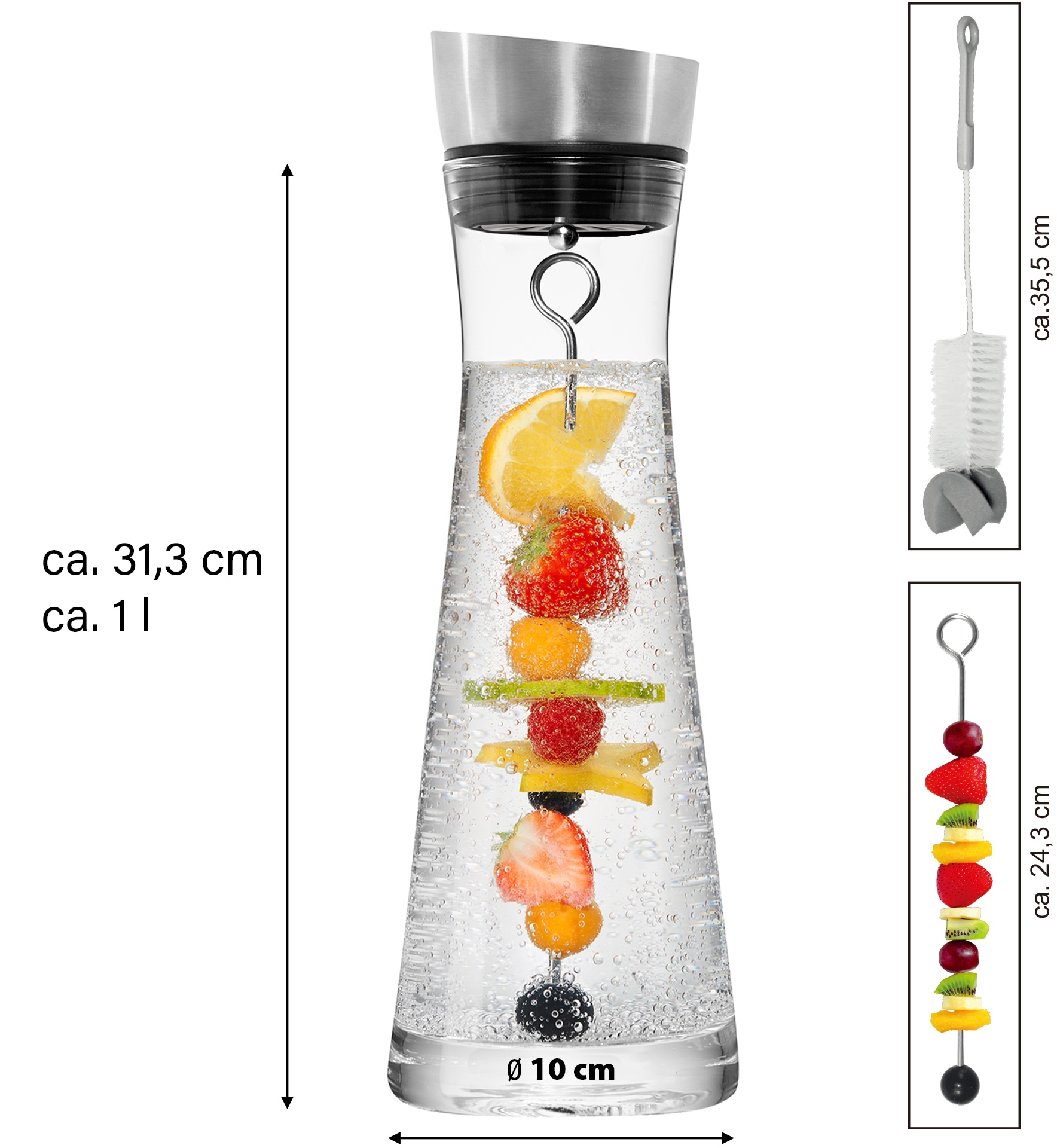 STONELINE Wasserkaraffe, mit Fruchtspiess und Reinigungsbürste, 1 Liter