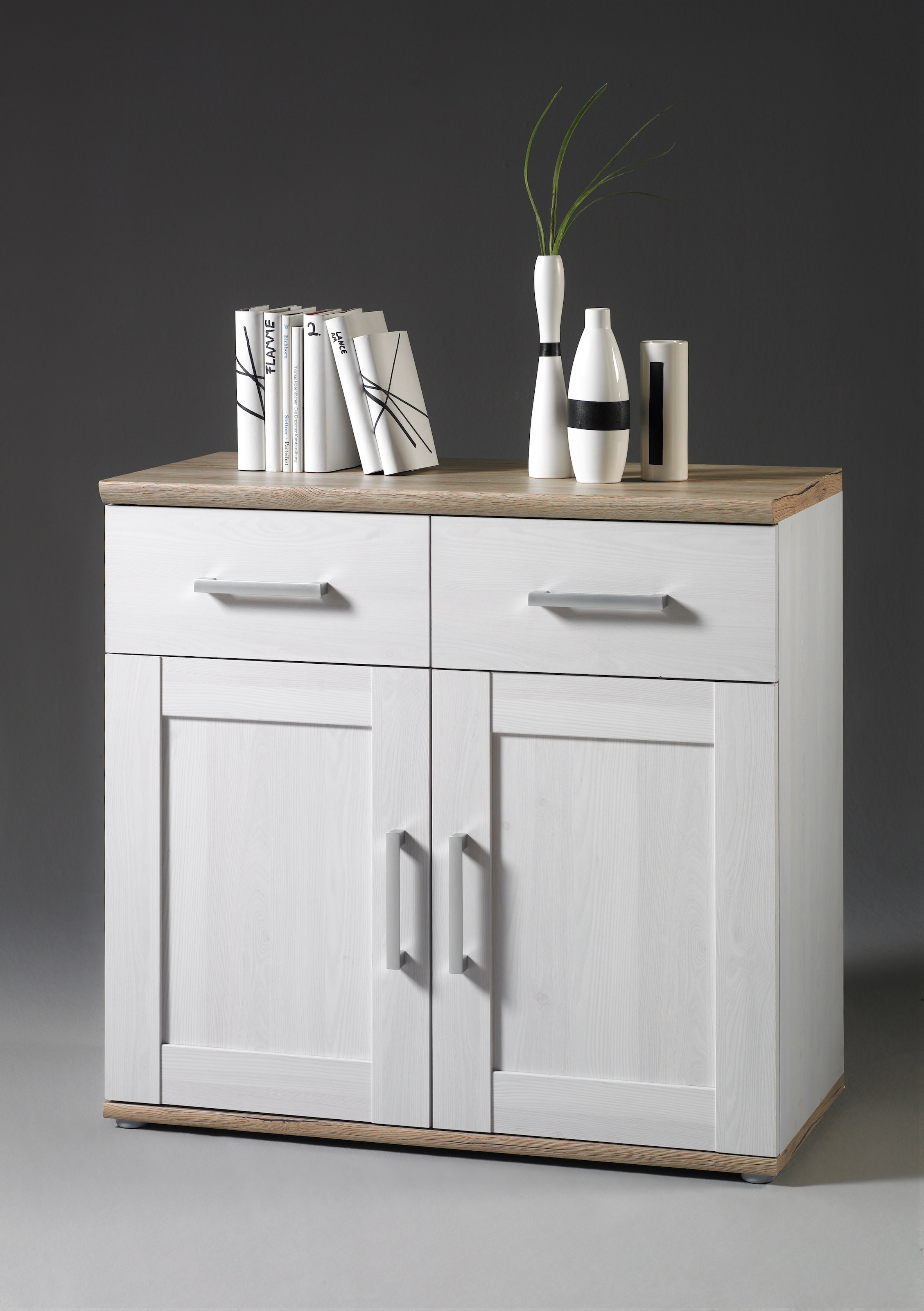 Image of HBZ Kommode "Romance im Landhaustil, BxHxT 93x88x45 cm" Schrank mit 2 Türen, 2 Schubkästen und 2 Einlegeböden