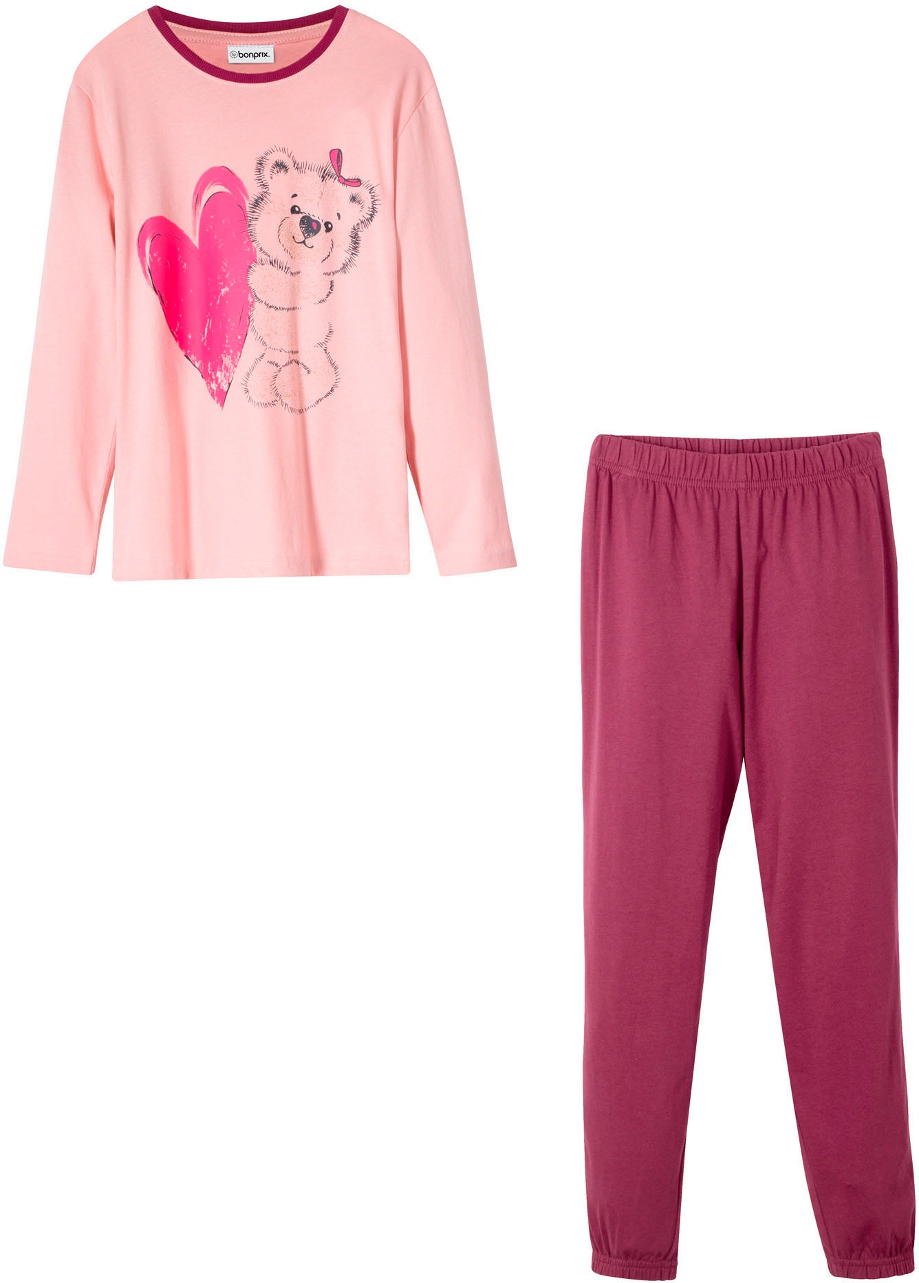 Image of bonprix Pyjama "Pyjama aus reiner Baumwolle (2-tlg. Set)" Set, 2 tlg. bequeme Passform, mit elastischem Bund und fixiertem Bindeband