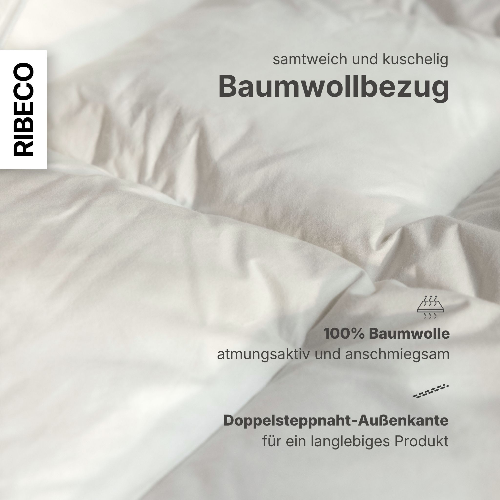 RIBECO Couette en plumes »Laram, Bettdecken für Sommer oder Winter, Made in Germany« léger Füllung 90 % plumes, 10 % duvet 1 cuis tlg. Excellent rapport qualité-prix, couette 135x200 cm ou 155x220 cm, couverture