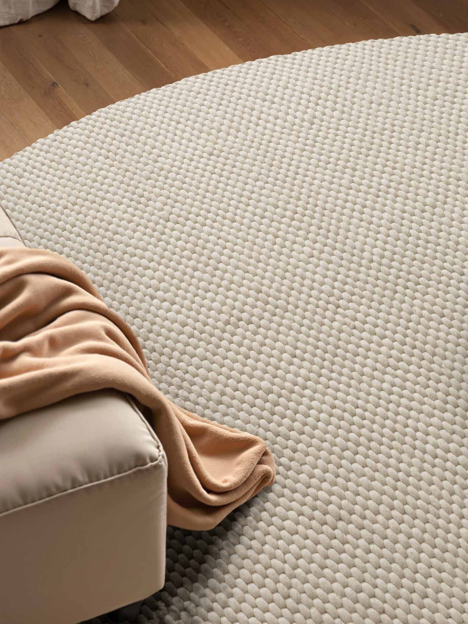 ELLE DECORATION Tapis en laine »Beans« Rond 10 mm Höhe Handweb Teppich Wolle, Rund, Perlenstruktur, Wohnzimmer, Schlafzimmer