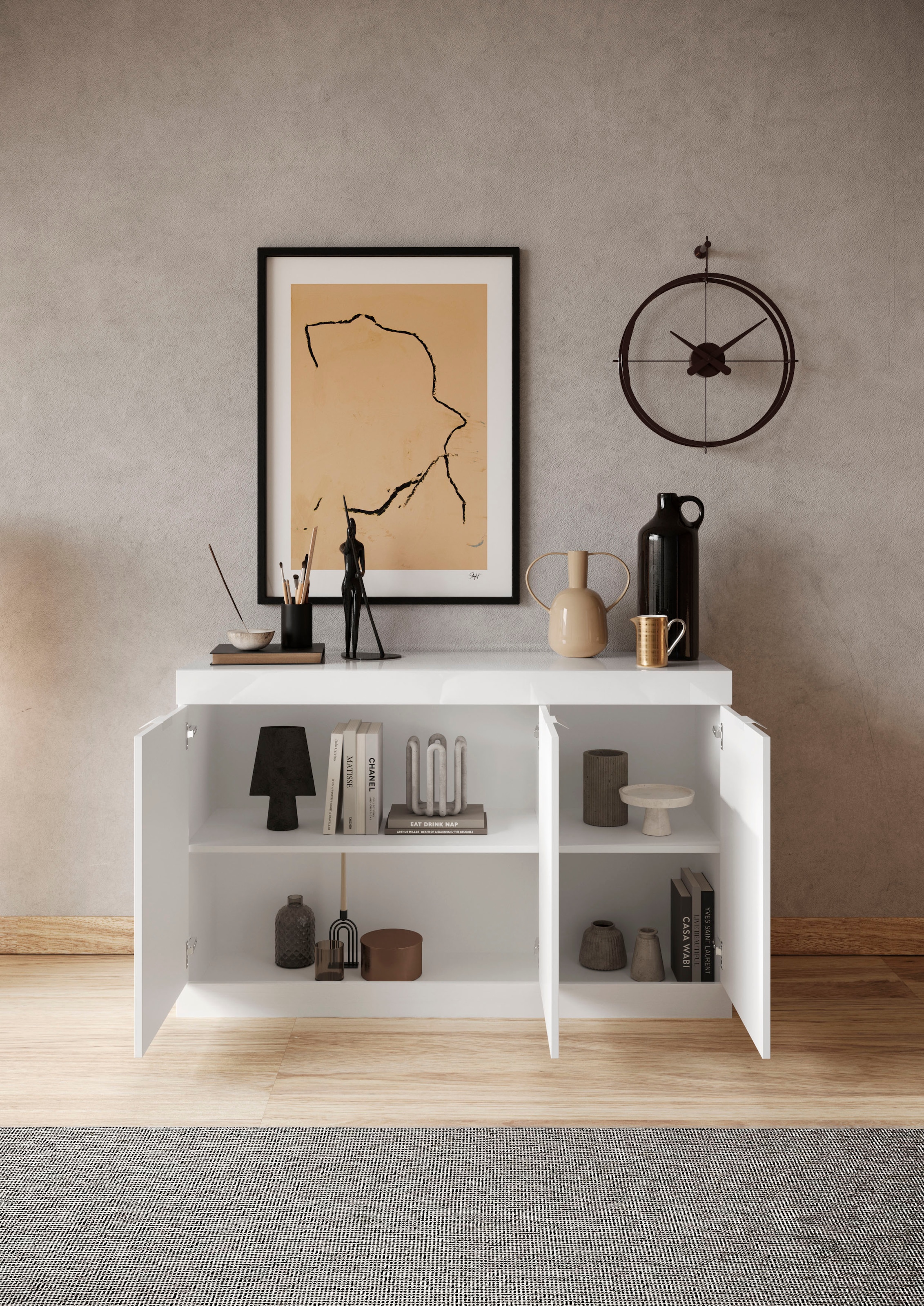 INOSIGN Sideboard »Slim«, Breite 136 cm, weiss Hochglanz Lack