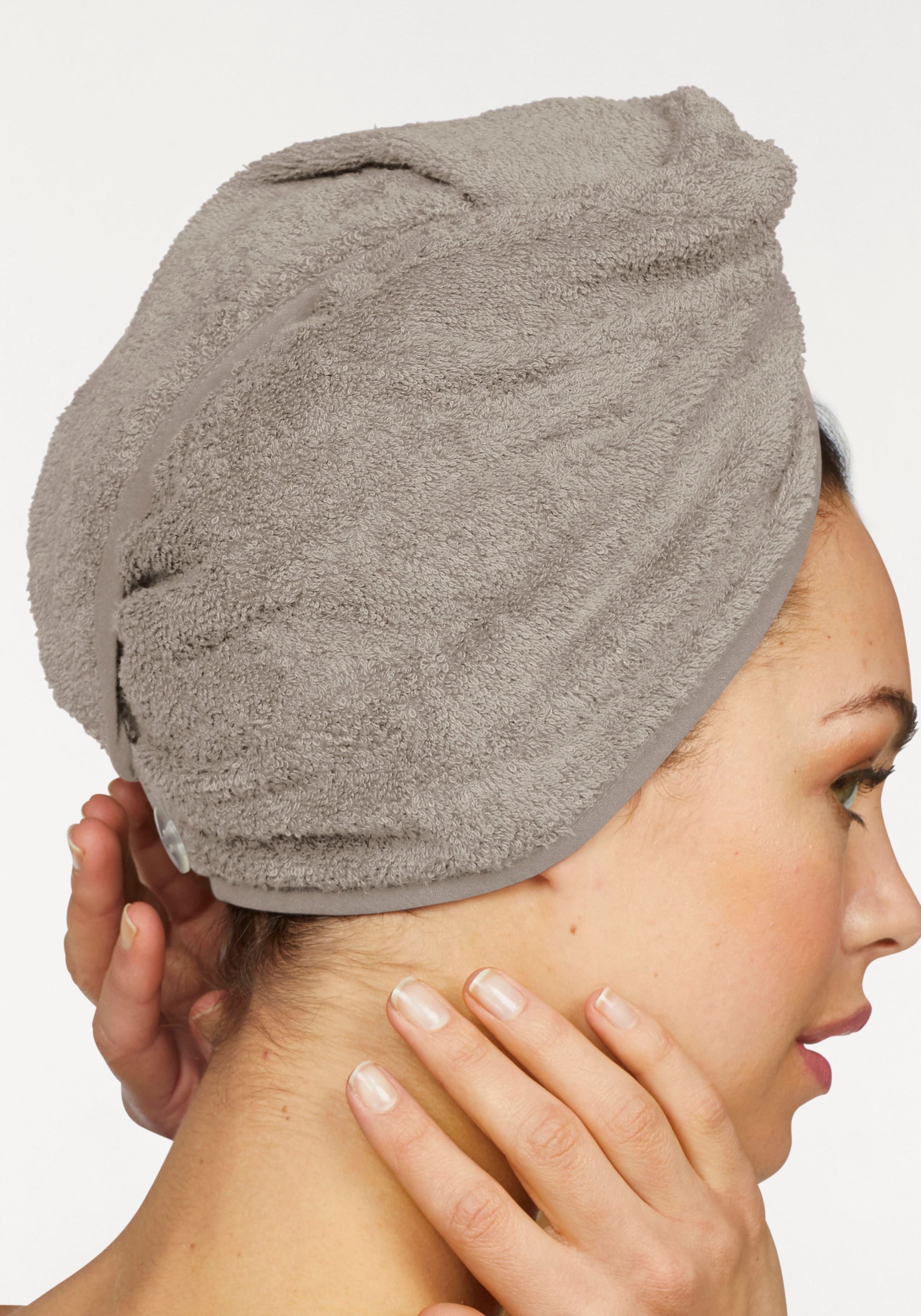 my home Turban-Handtuch »Juna«, (2 St.), mit Knopfverschluss am Hinterkopf  (2 Stück), einfarbiges Haar-Handtuch versandkostenfrei auf