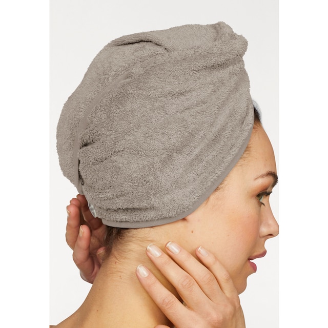 my home Turban-Handtuch »Juna«, (2 St.), mit Knopfverschluss am Hinterkopf  (2 Stück), einfarbiges Haar-Handtuch versandkostenfrei auf