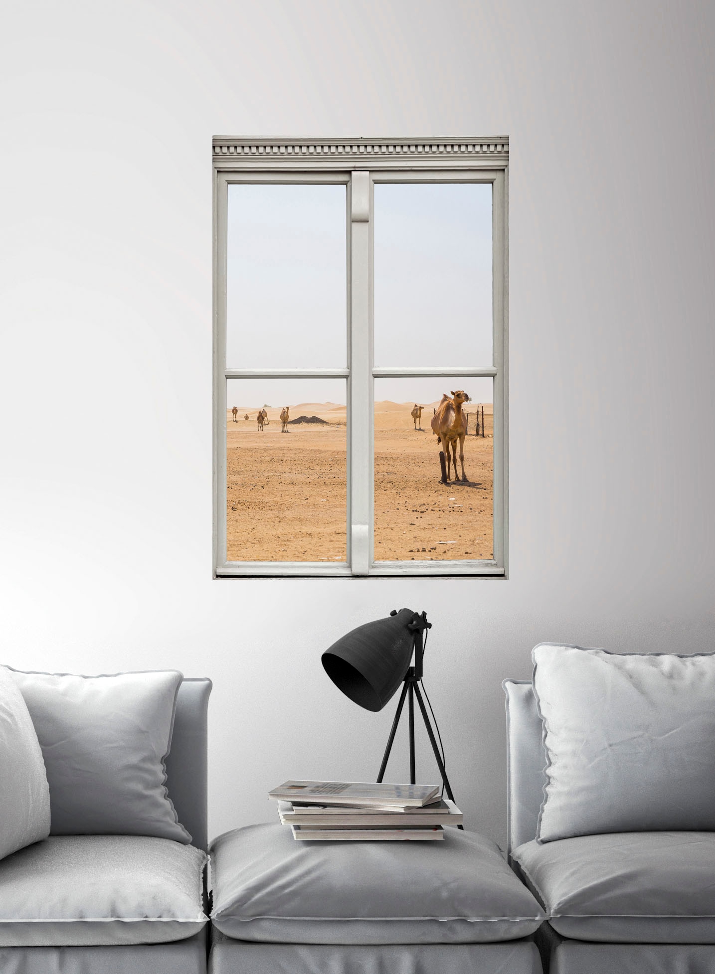 queence Wandsticker »Wüste mit Kamelen«, Wandsticker, Wandbild, selbstklebend, 3D, Fenster
