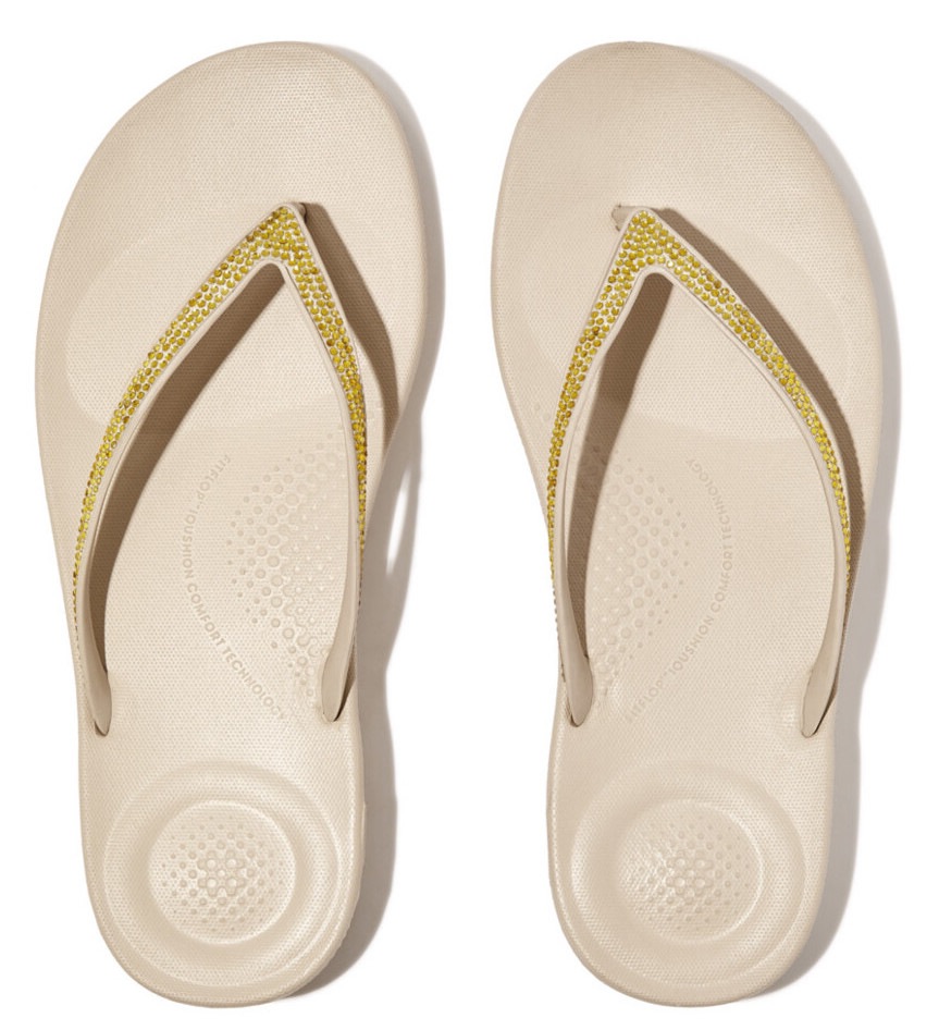 Fitflop Zehentrenner »iQUSHION SPARKLE - CLASSIC«, Keilabsatz, Sommerschuh, Schlappen mit funkelnden Glitzerbesatz