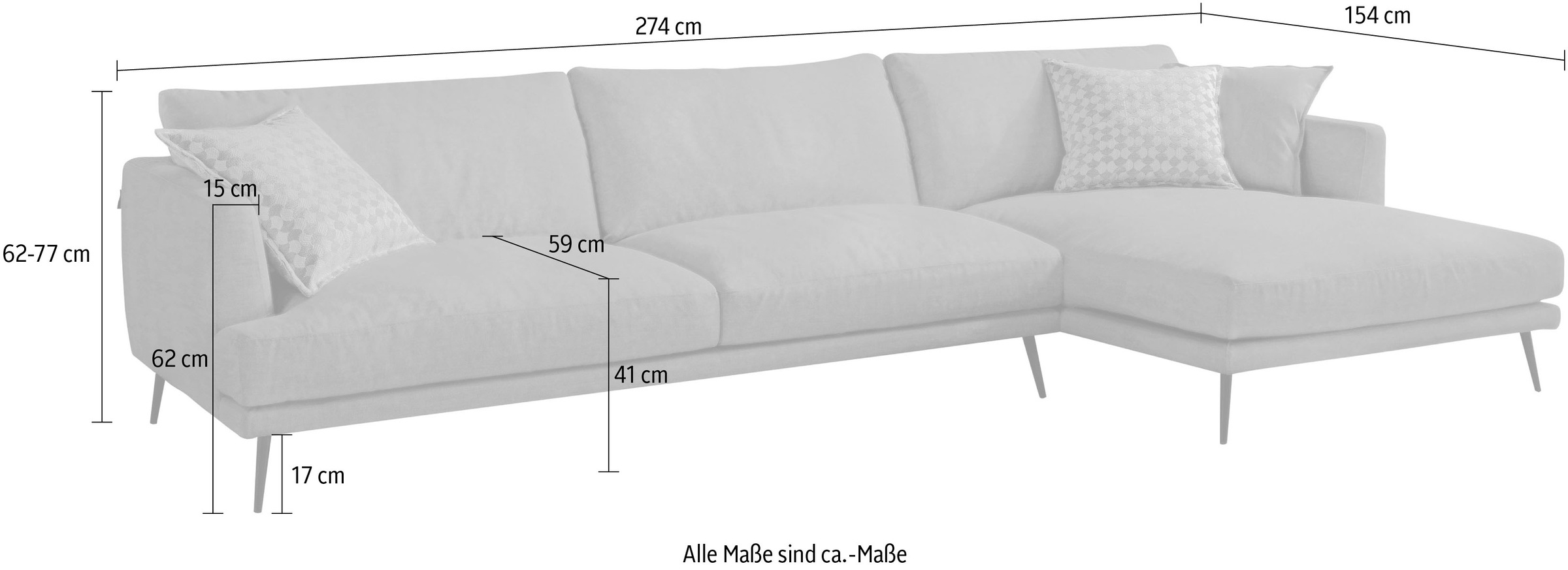 Egoitaliano Canapé d'angle »Sophia, Designsofa mit extrakomfortablem Sitzkomfort, Breite 274cm« mit Daunenfederung, L-Form