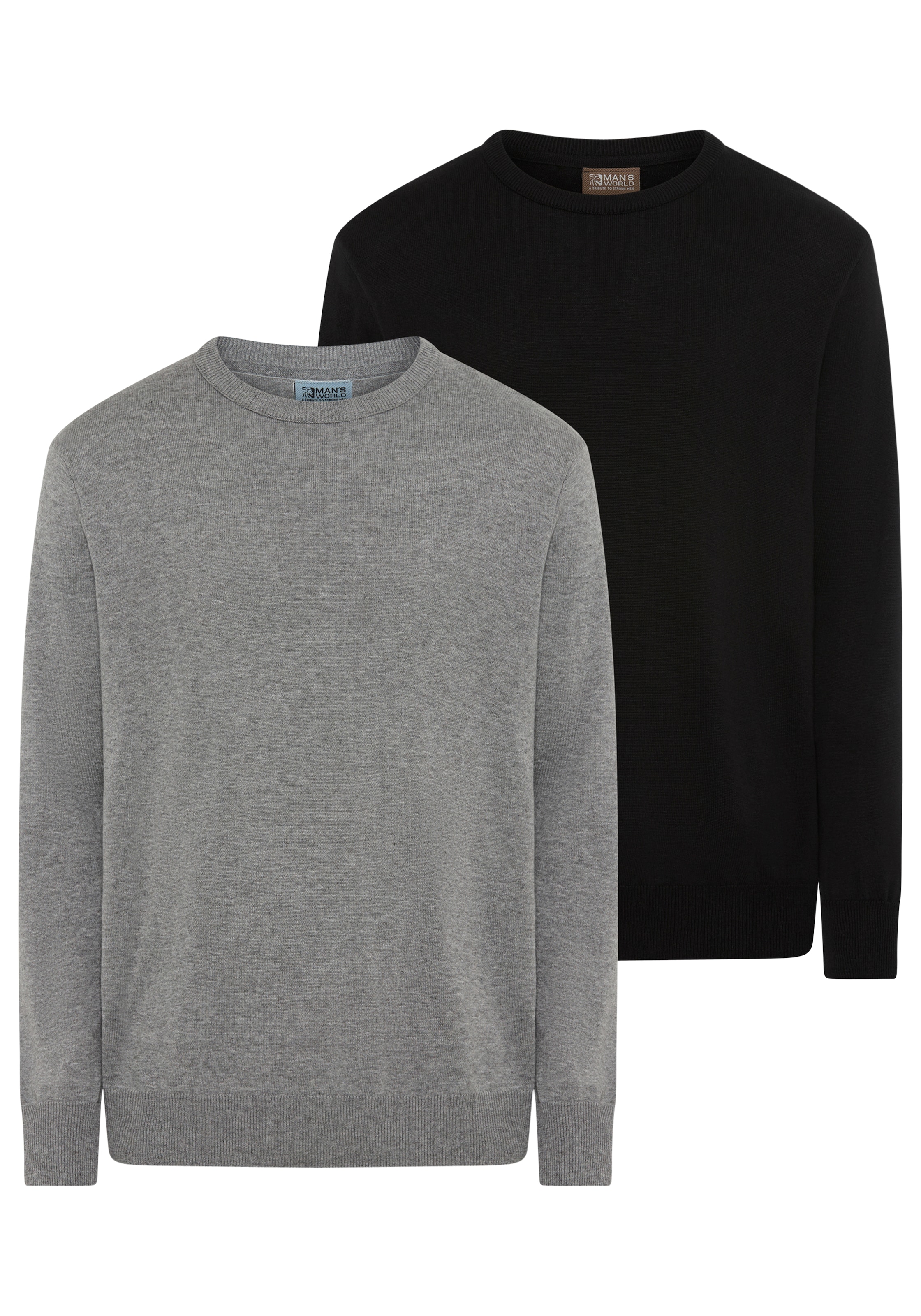 Image of Mans World Rundhalspullover "Neue Kollektion DP Grau & Schwarz" 2-er Pack, in Feinstrick, ideal für die Übergangszeit, Basic Style